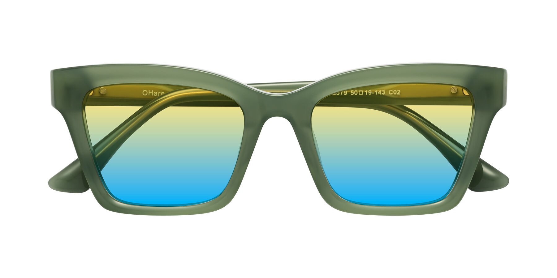 Folded Front of OHare in Sage Green with Yellow / Blue Gradient Lenses