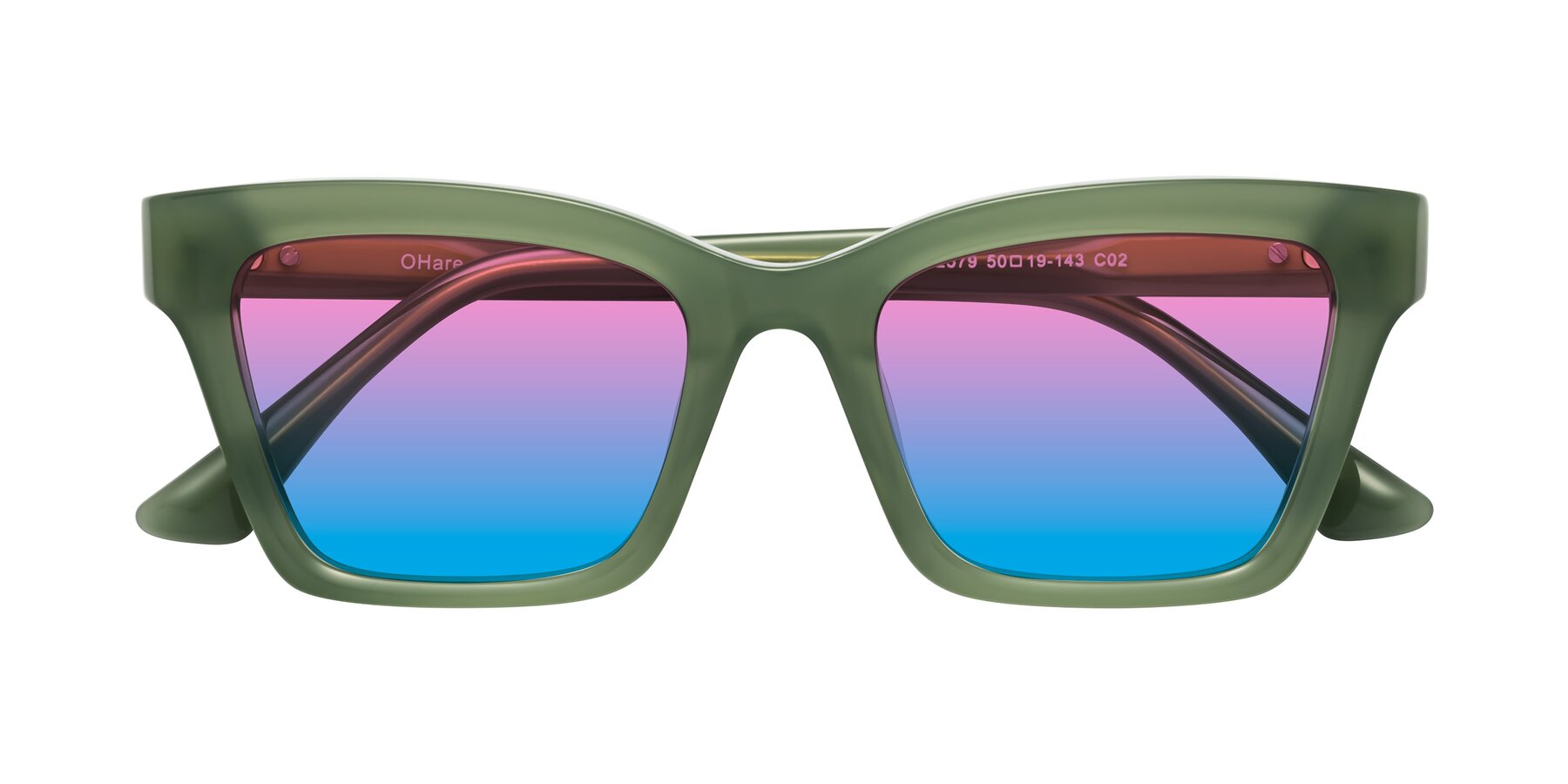 Folded Front of OHare in Sage Green with Pink / Blue Gradient Lenses