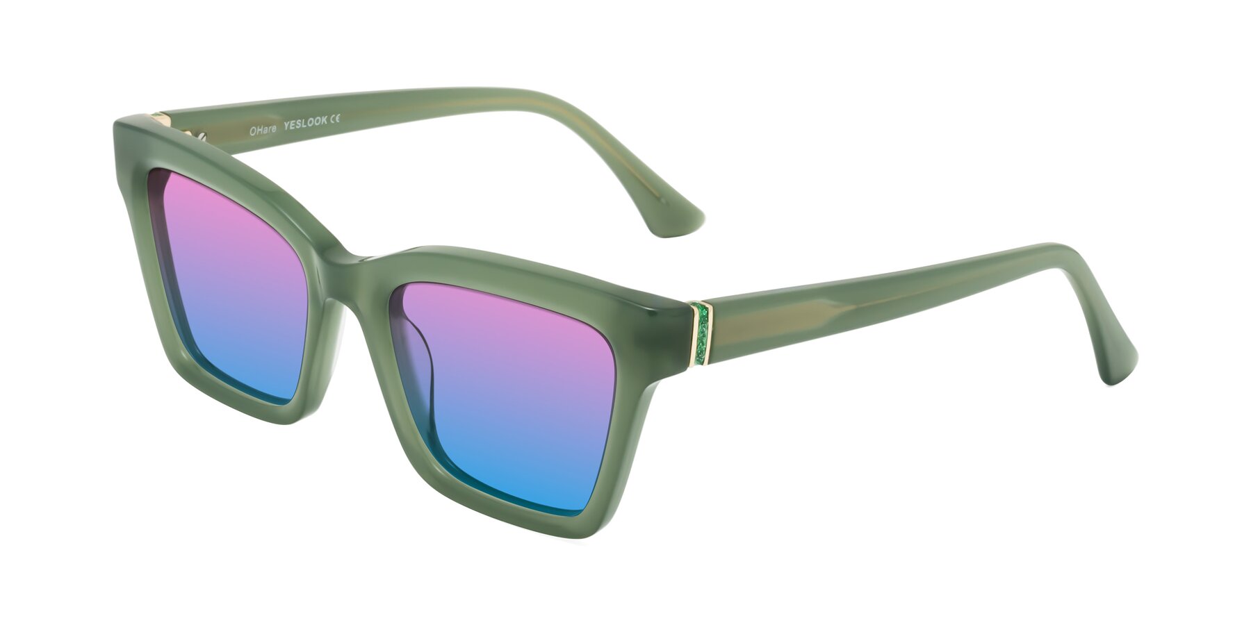 Angle of OHare in Sage Green with Pink / Blue Gradient Lenses