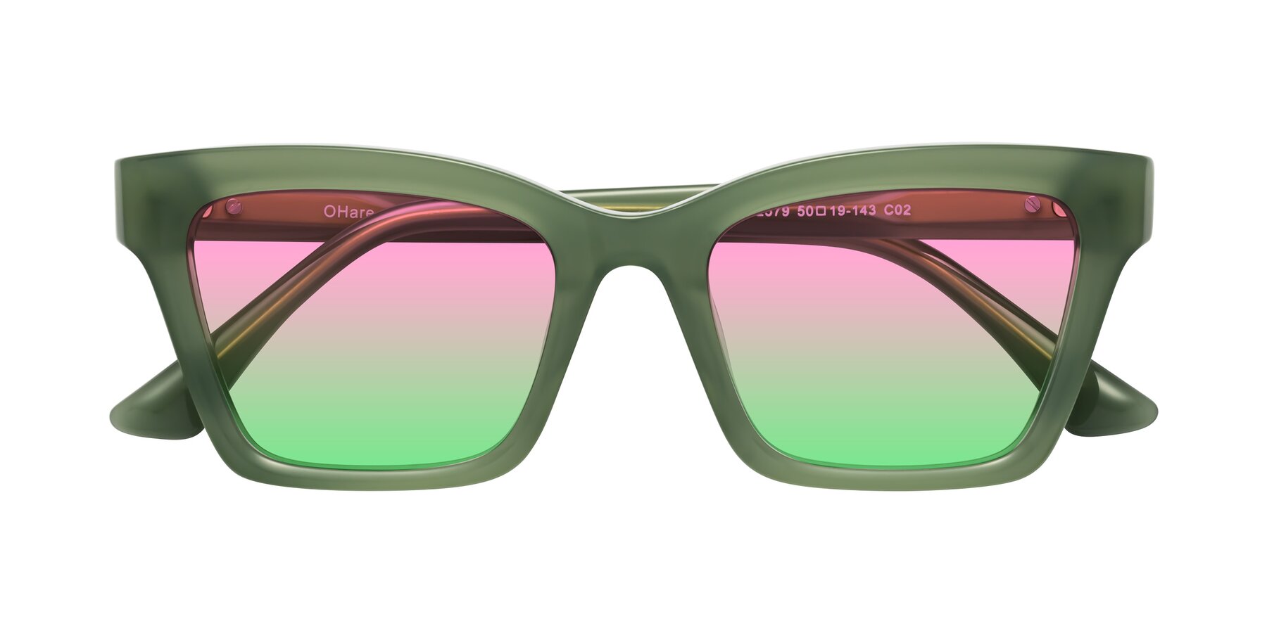 Folded Front of OHare in Sage Green with Pink / Green Gradient Lenses