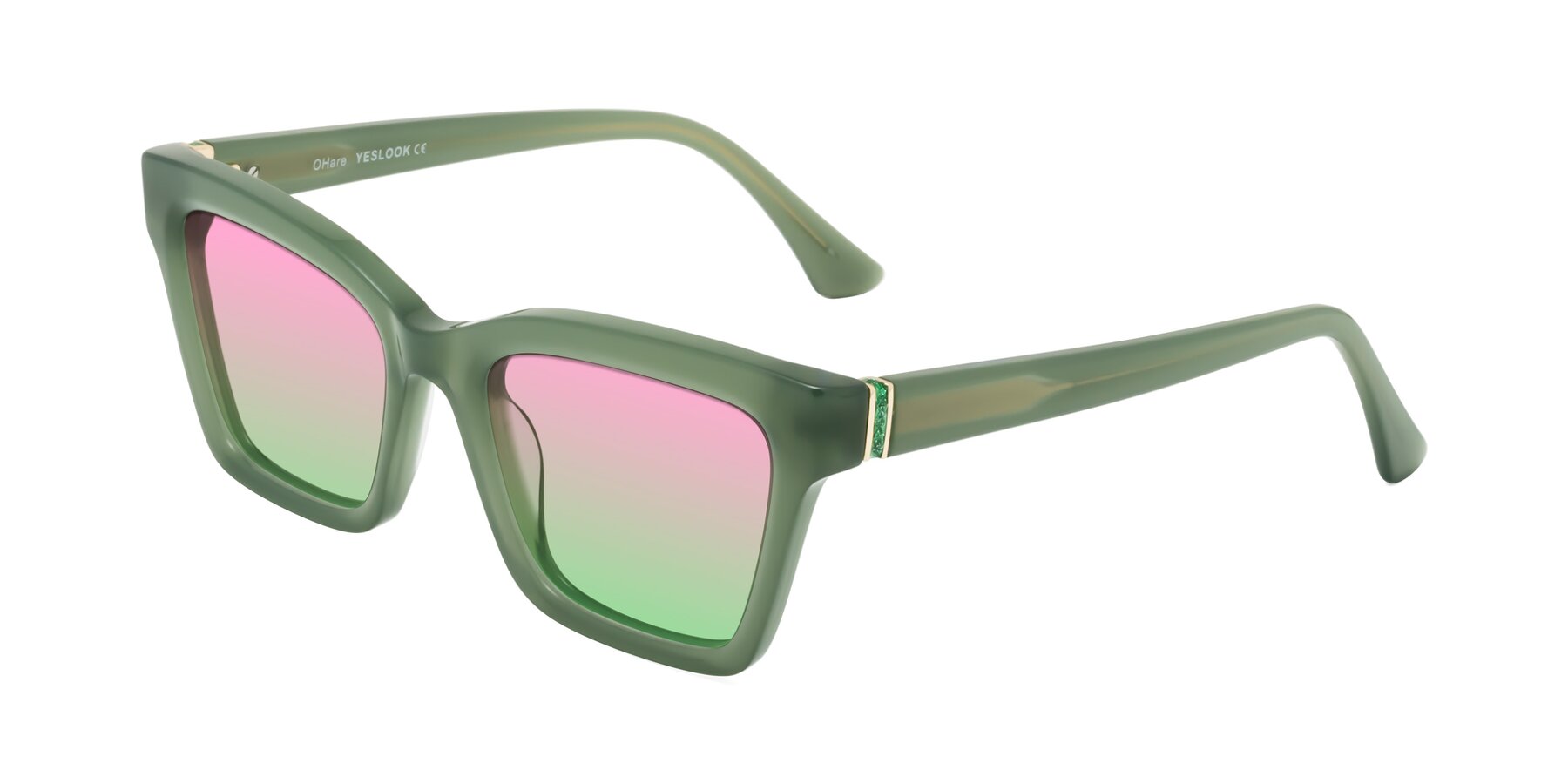 Angle of OHare in Sage Green with Pink / Green Gradient Lenses