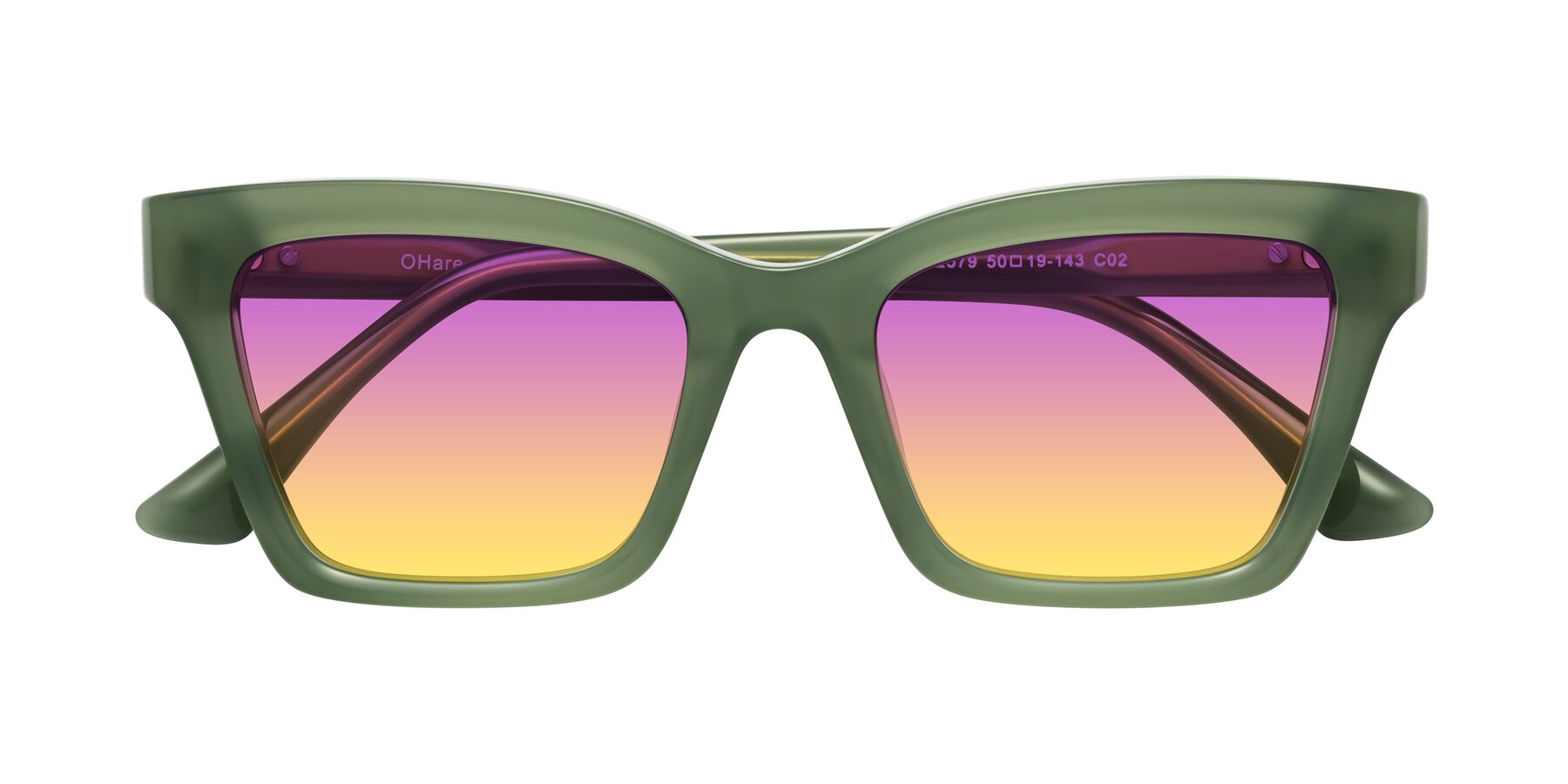 Folded Front of OHare in Sage Green with Purple / Yellow Gradient Lenses