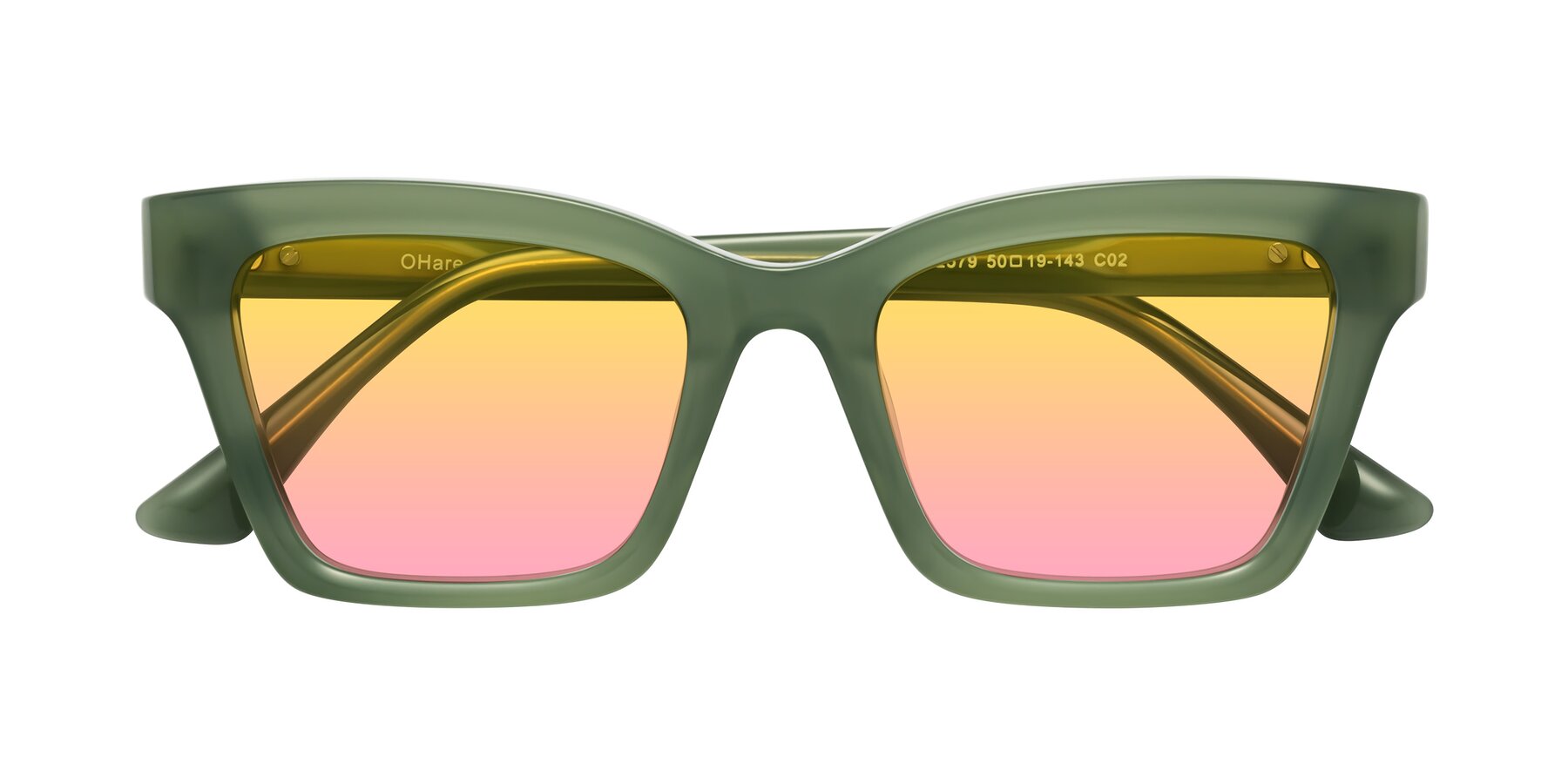 Folded Front of OHare in Sage Green with Yellow / Pink Gradient Lenses