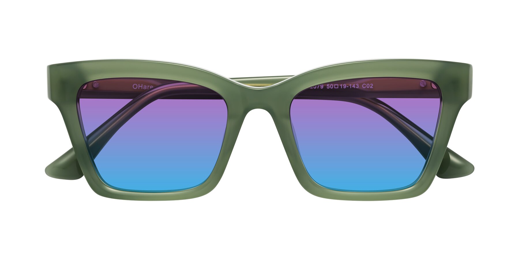 Folded Front of OHare in Sage Green with Purple / Blue Gradient Lenses