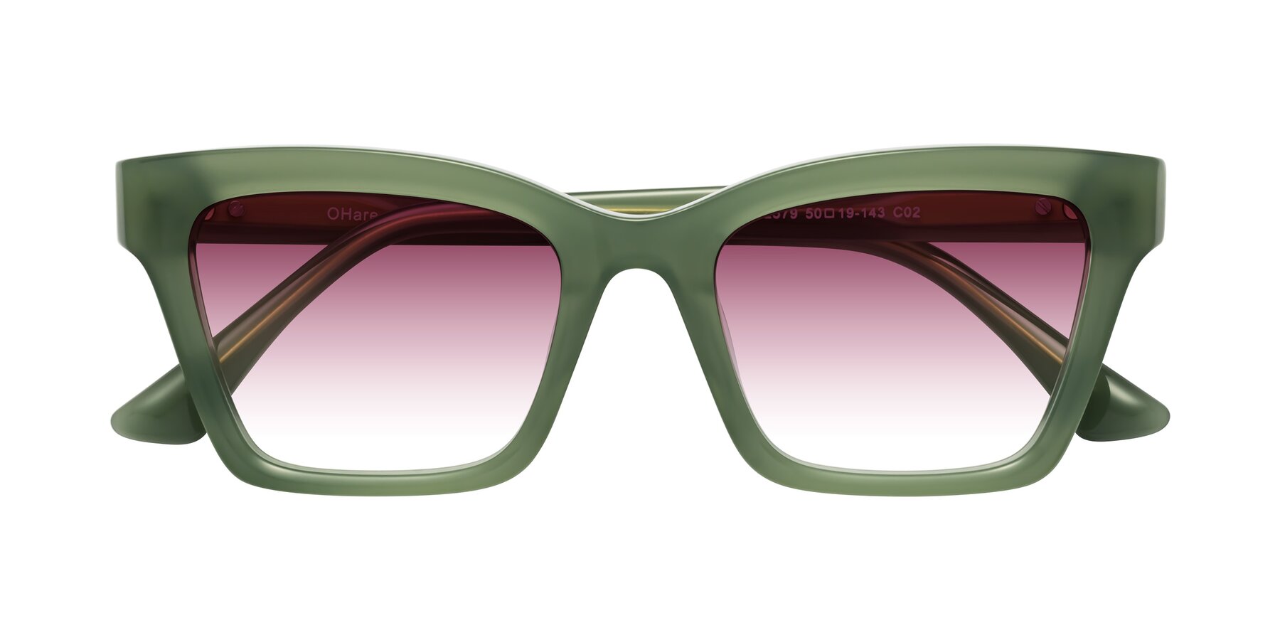 Folded Front of OHare in Sage Green with Wine Gradient Lenses
