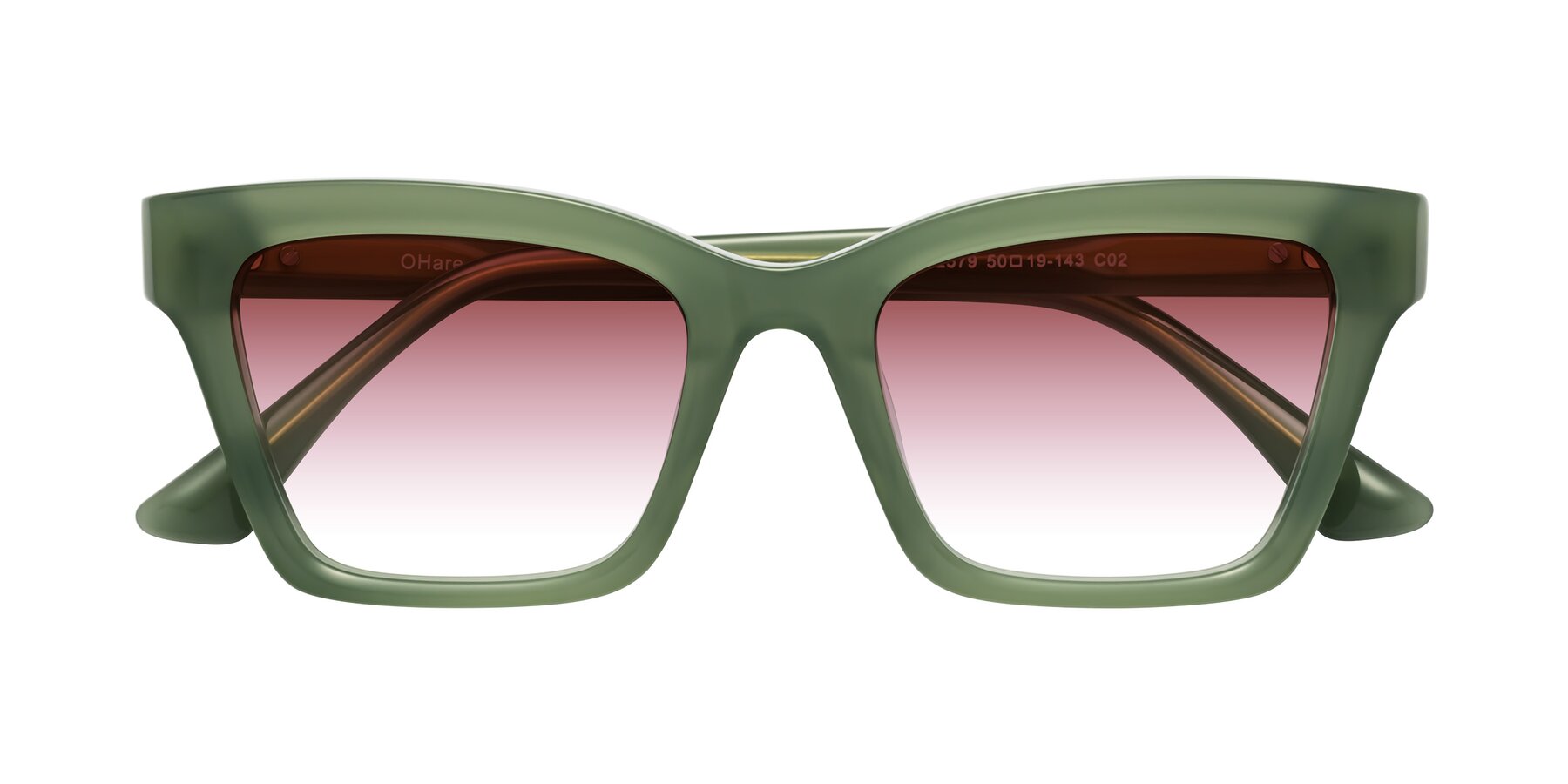Folded Front of OHare in Sage Green with Garnet Gradient Lenses