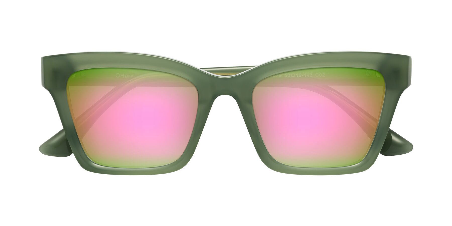 Folded Front of OHare in Sage Green with Pink Mirrored Lenses