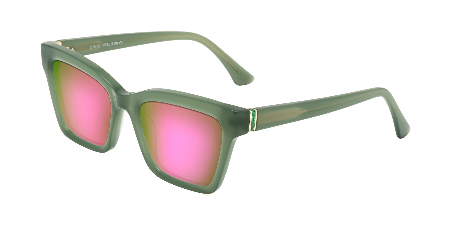 Angle of OHare in Sage Green with Pink Mirrored Lenses