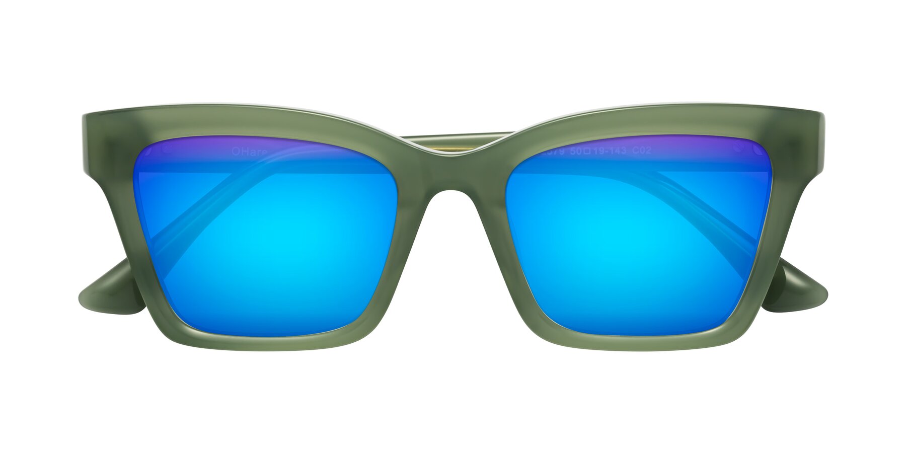 Folded Front of OHare in Sage Green with Blue Mirrored Lenses