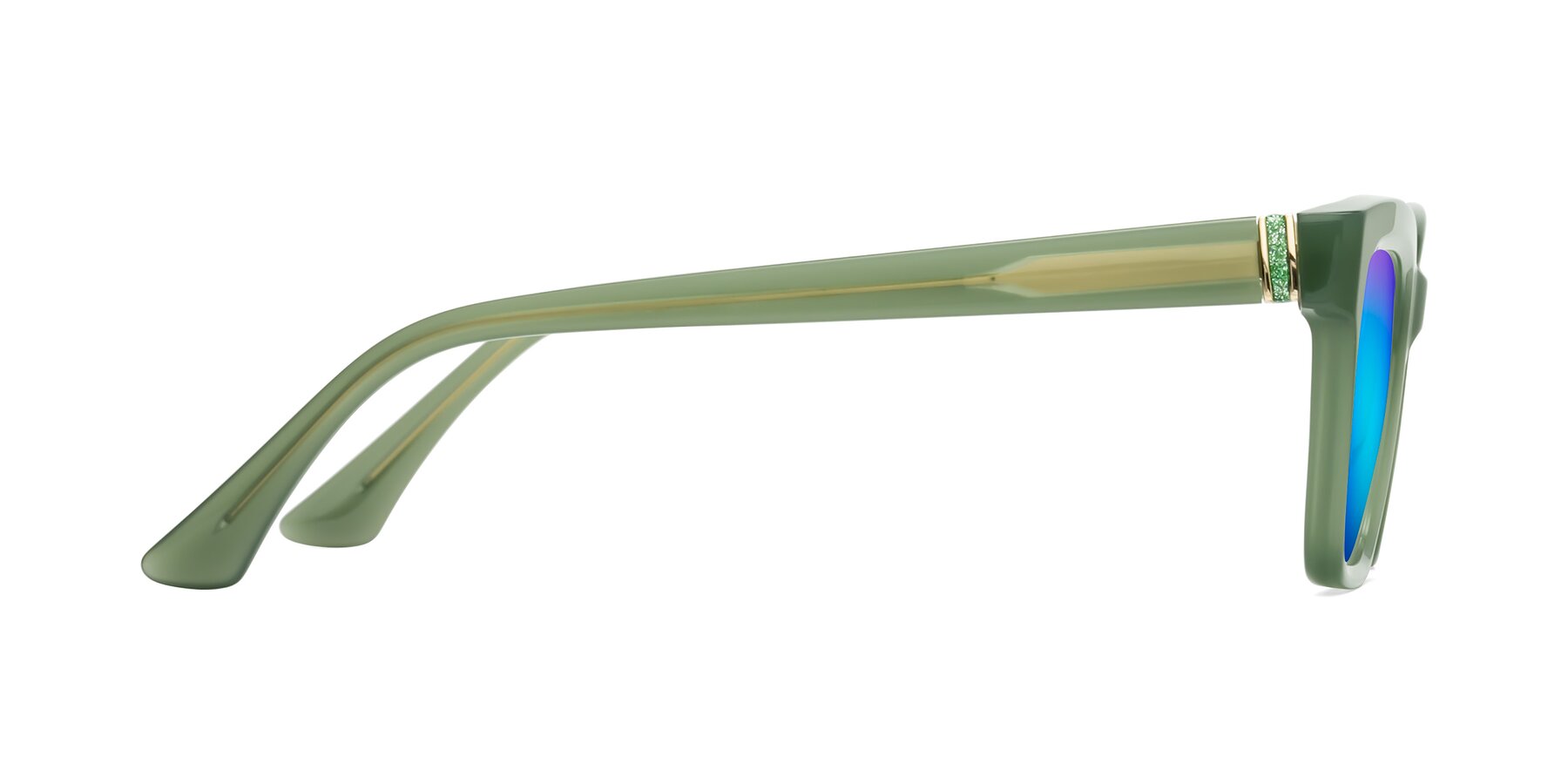 Side of OHare in Sage Green with Blue Mirrored Lenses