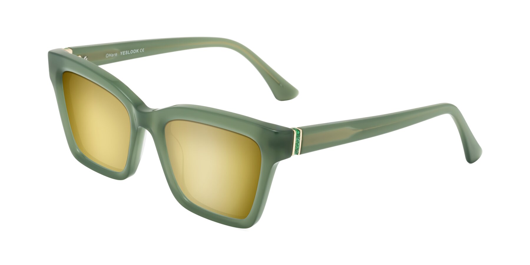 Angle of OHare in Sage Green with Gold Mirrored Lenses