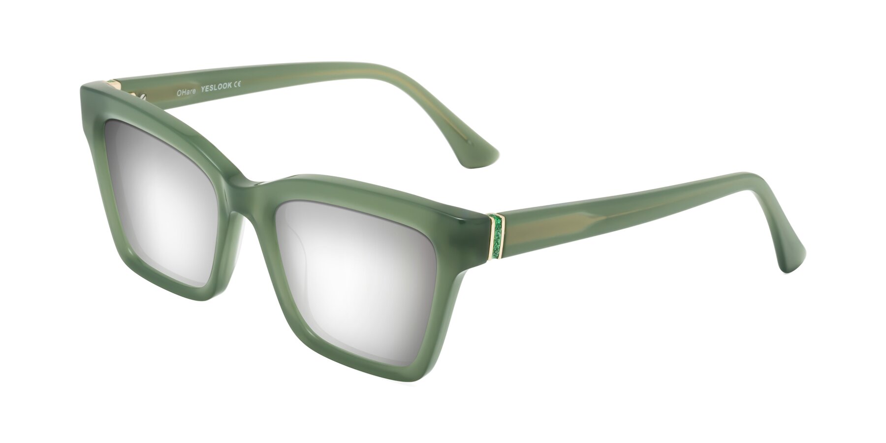 Angle of OHare in Sage Green with Silver Mirrored Lenses