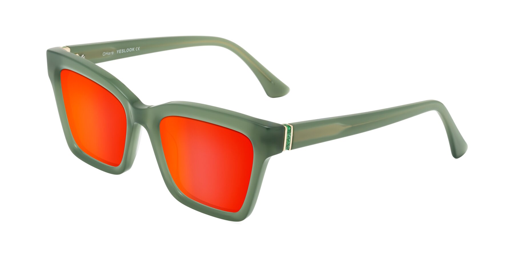 Angle of OHare in Sage Green with Red Gold Mirrored Lenses