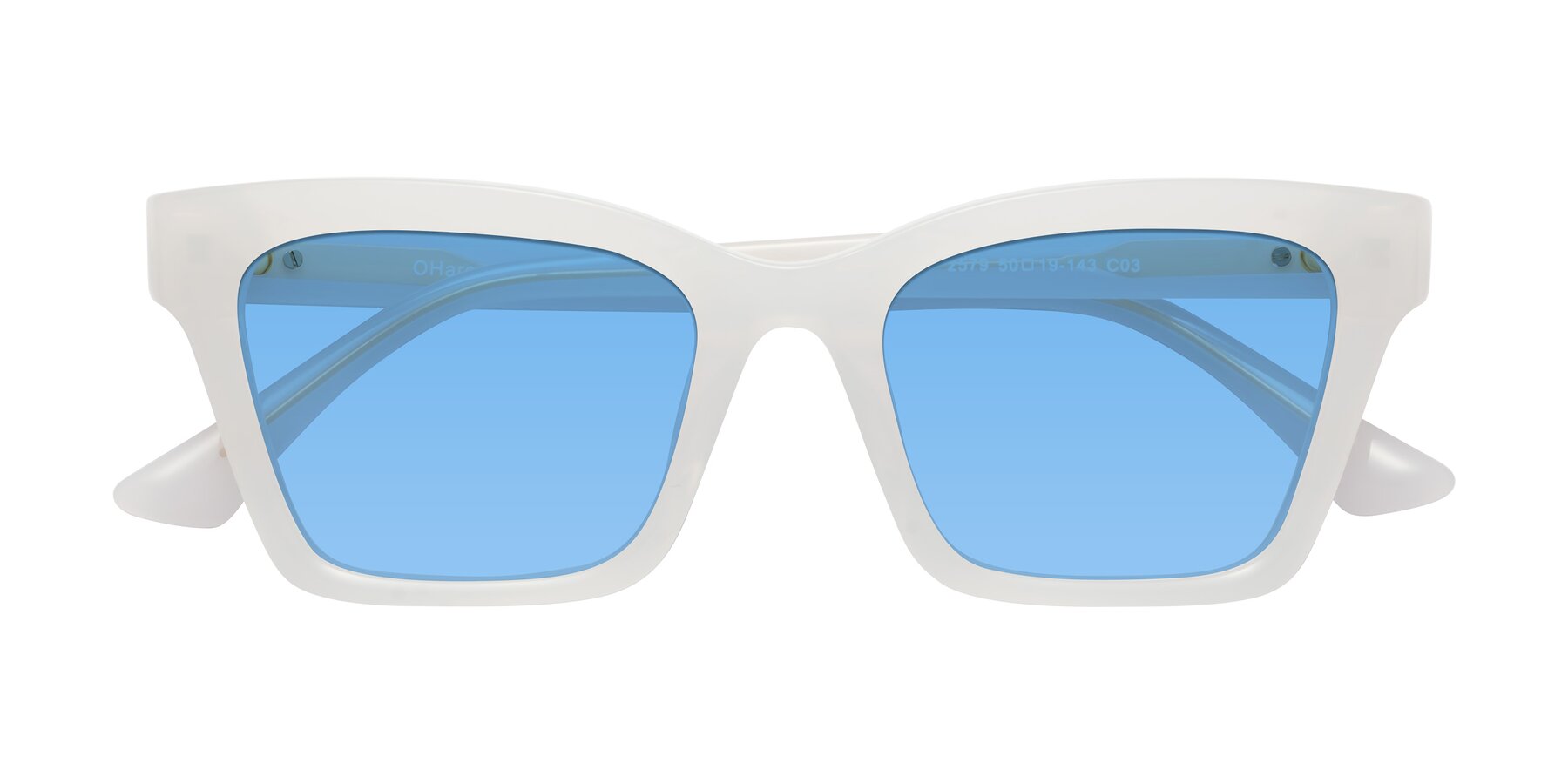 Folded Front of OHare in Snow White with Medium Blue Tinted Lenses
