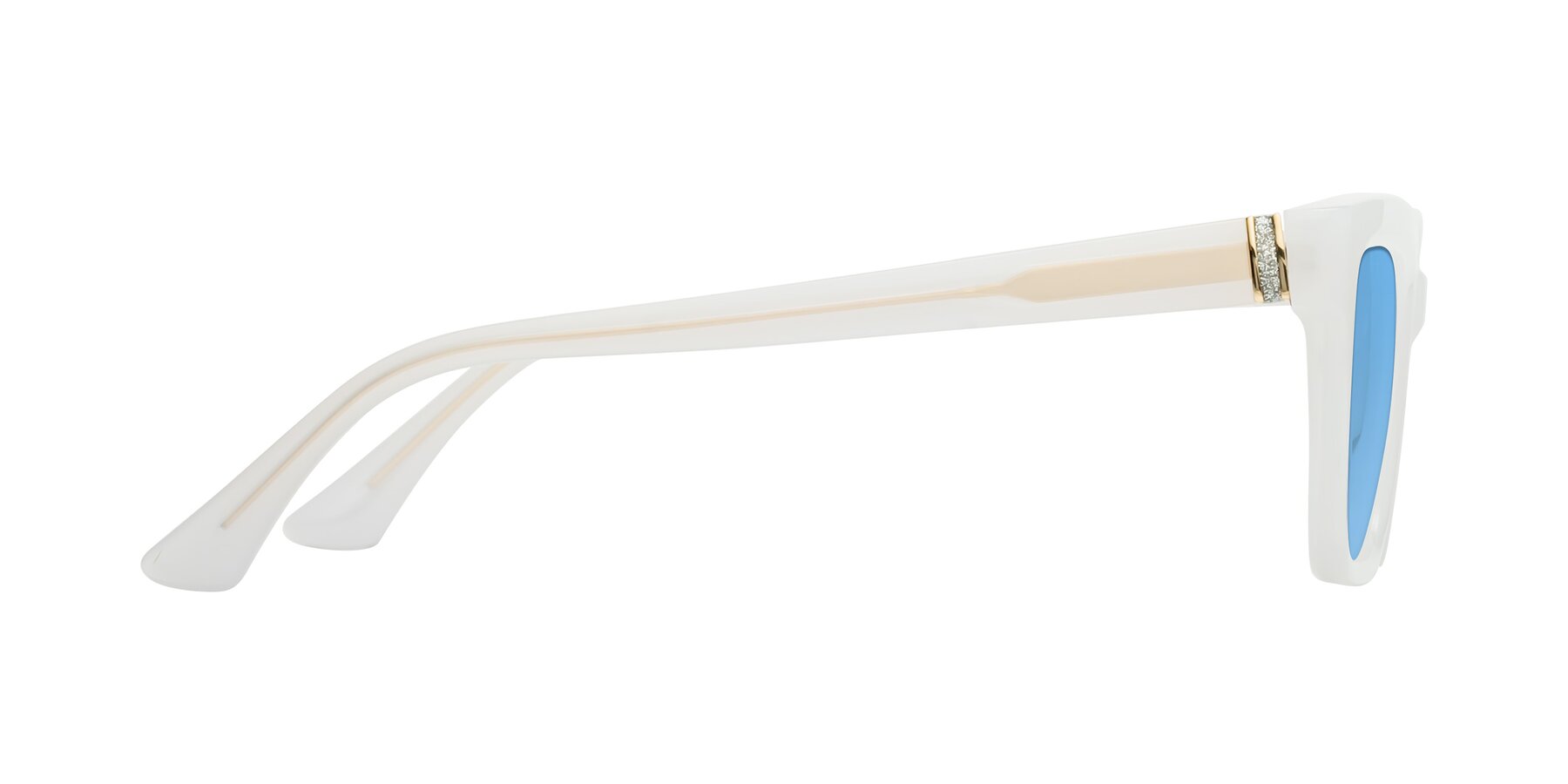 Side of OHare in Snow White with Medium Blue Tinted Lenses