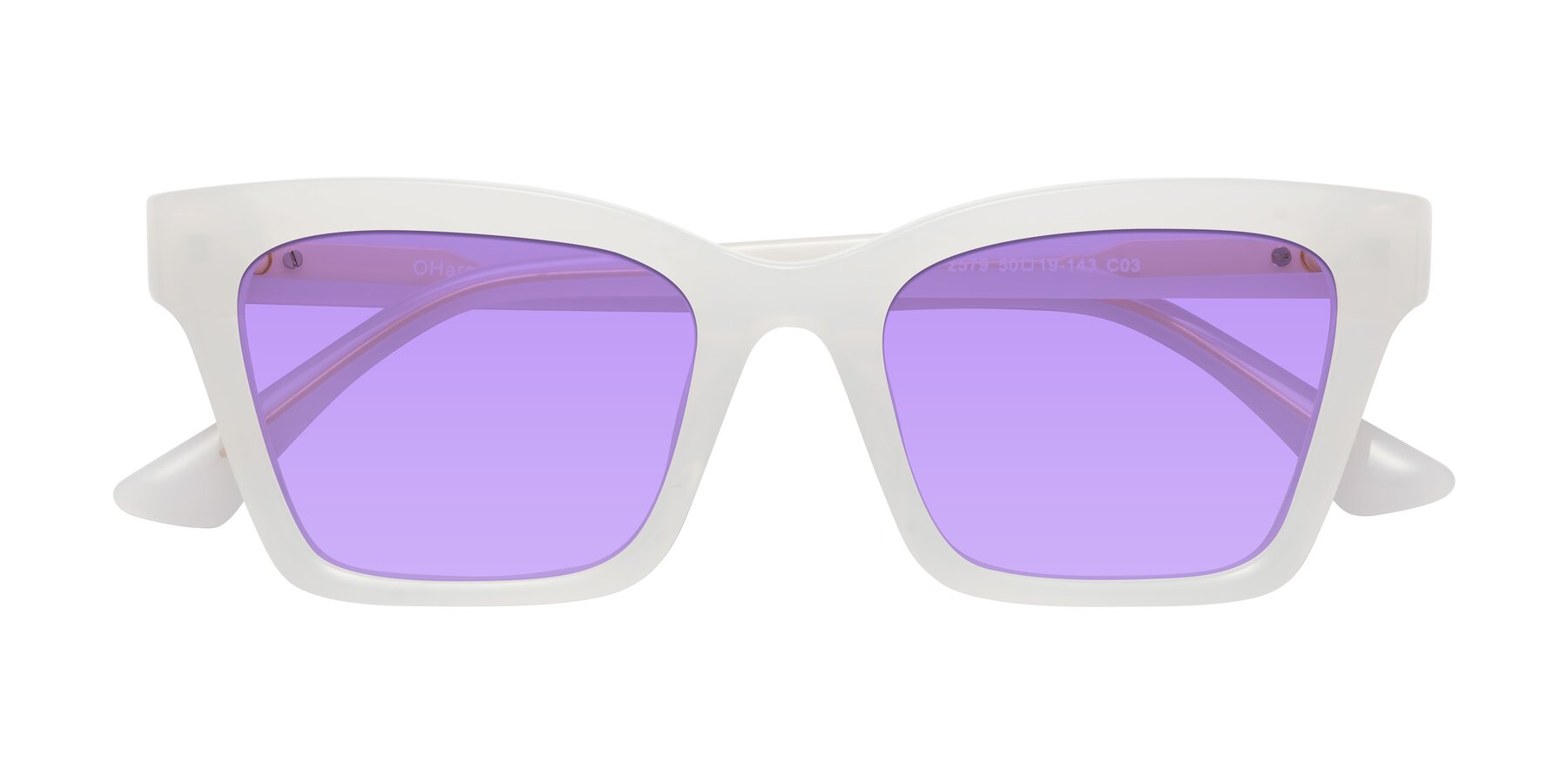 Folded Front of OHare in Snow White with Medium Purple Tinted Lenses