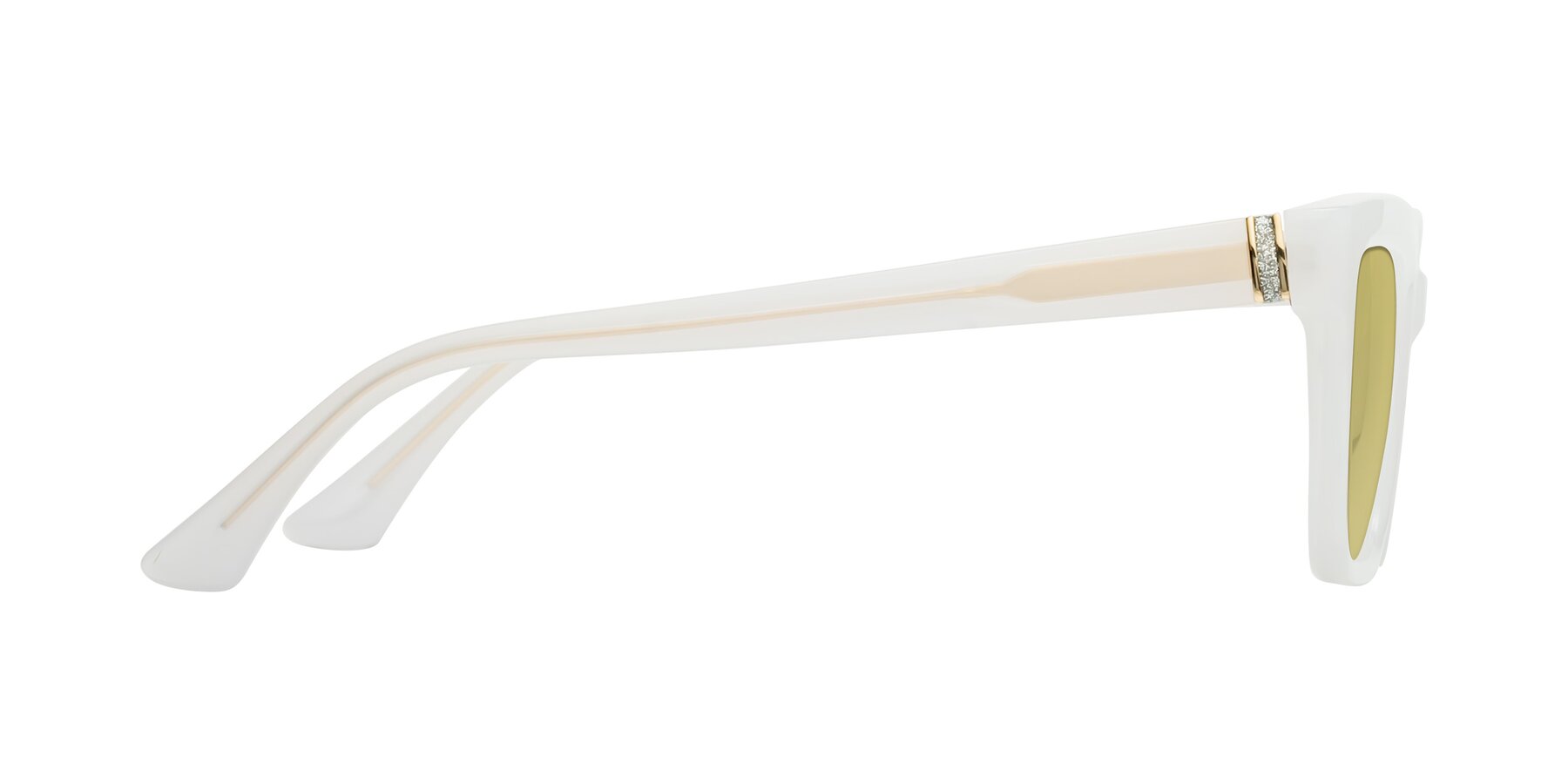 Side of OHare in Snow White with Medium Champagne Tinted Lenses