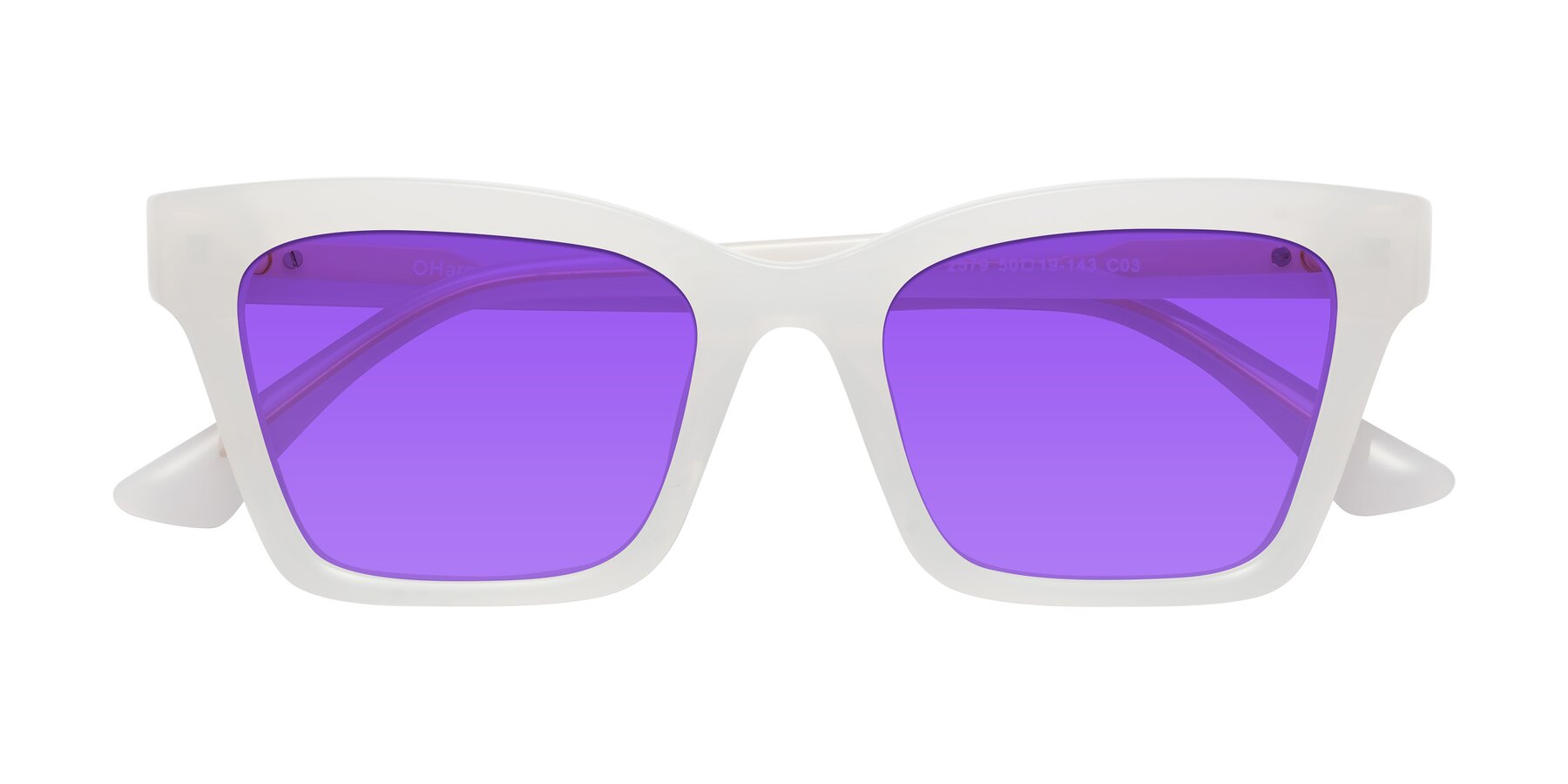 Folded Front of OHare in Snow White with Purple Tinted Lenses