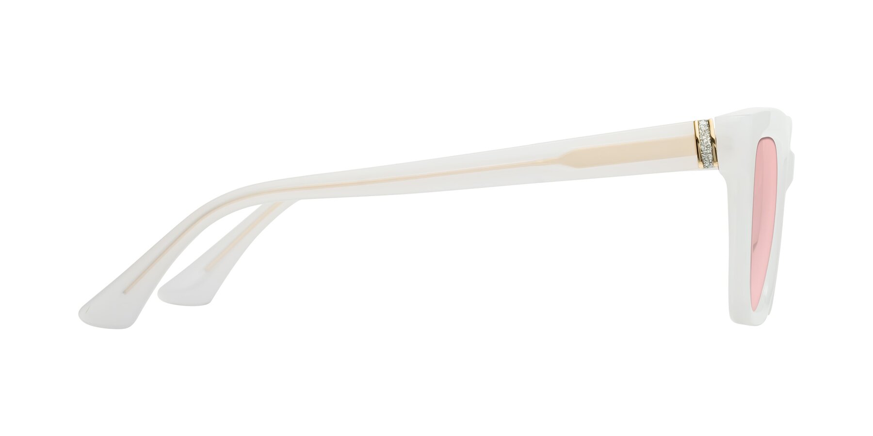 Side of OHare in Snow White with Light Garnet Tinted Lenses