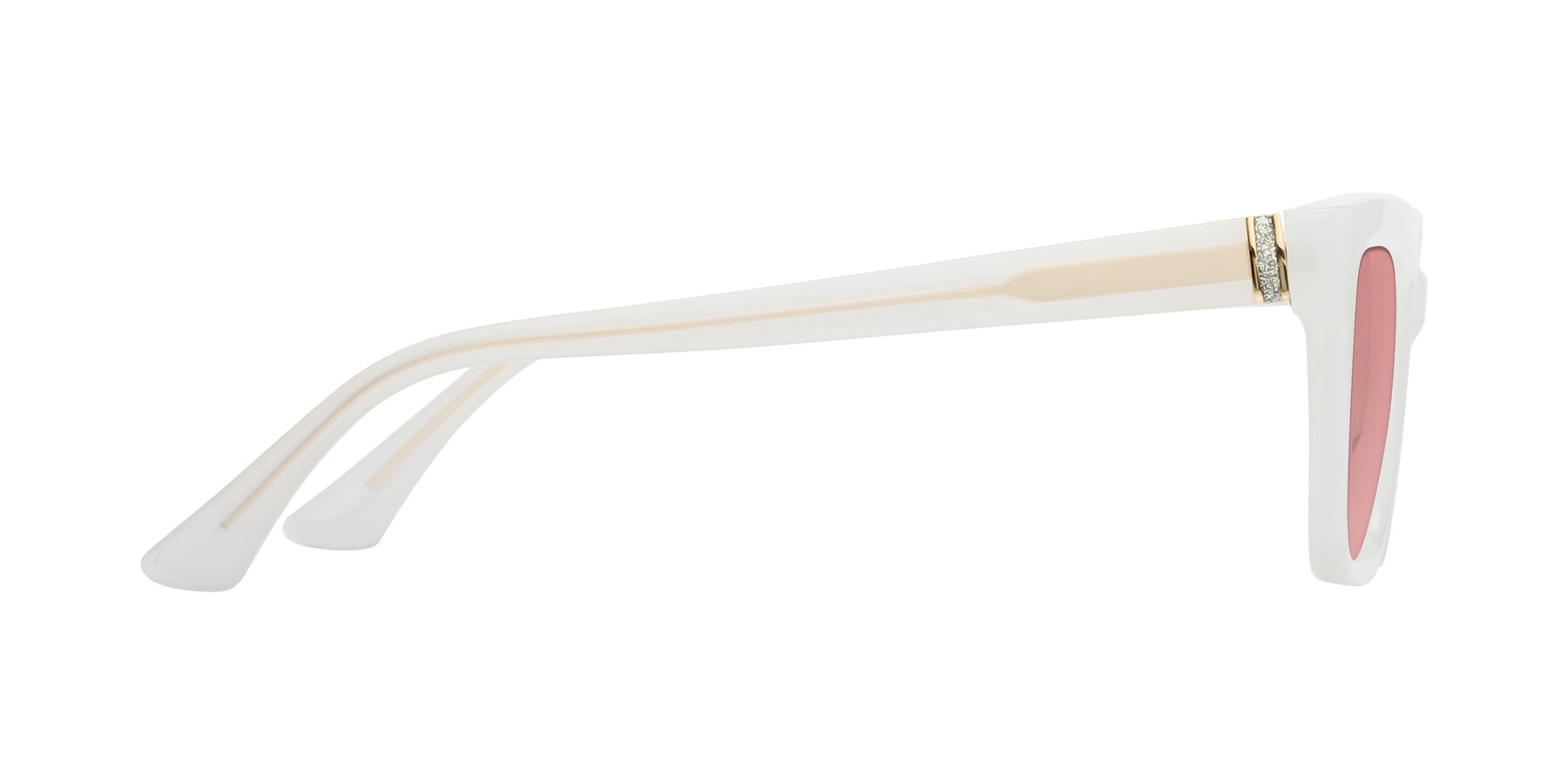 Side of OHare in Snow White with Medium Garnet Tinted Lenses