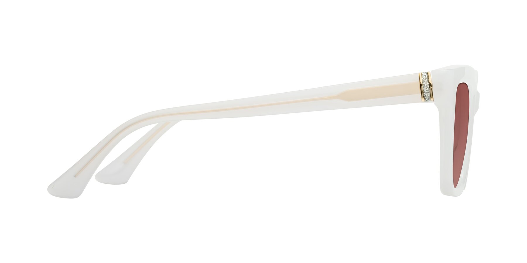 Side of OHare in Snow White with Garnet Tinted Lenses