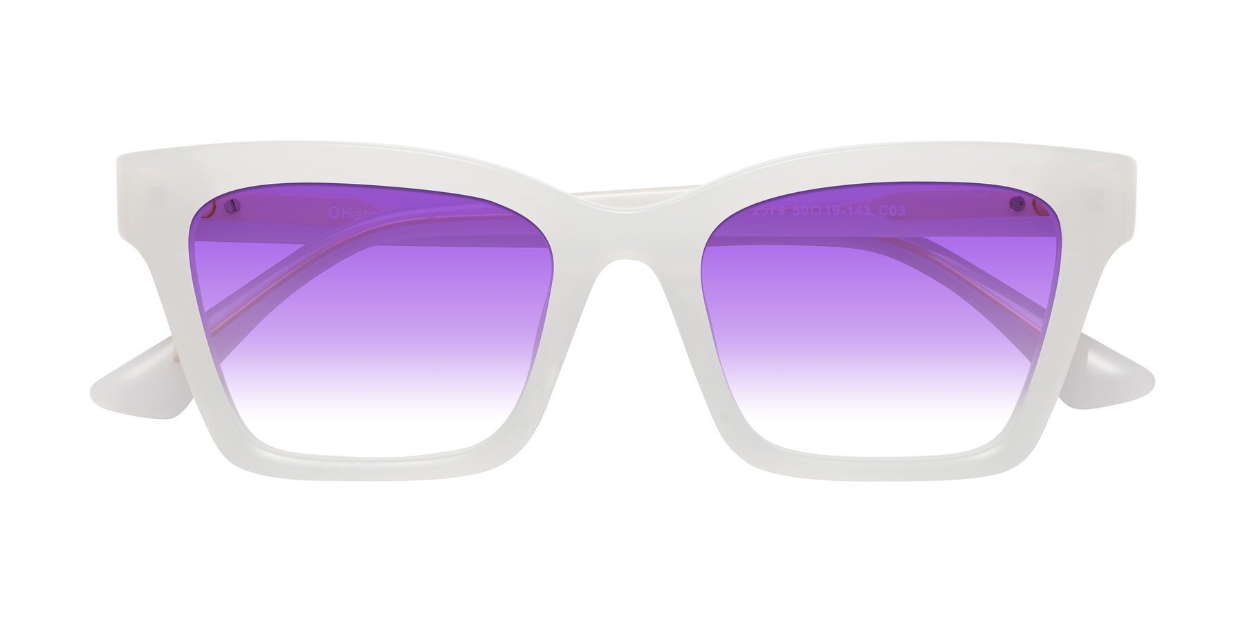 Folded Front of OHare in Snow White with Purple Gradient Lenses