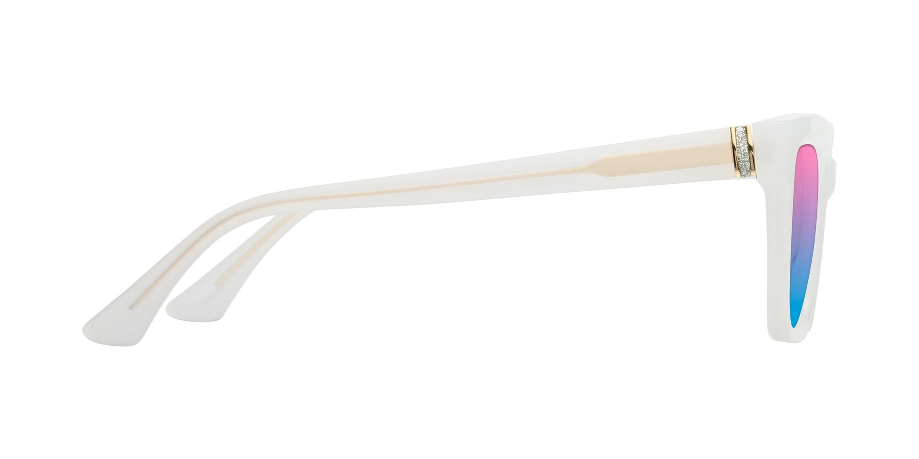 Side of OHare in Snow White with Pink / Blue Gradient Lenses