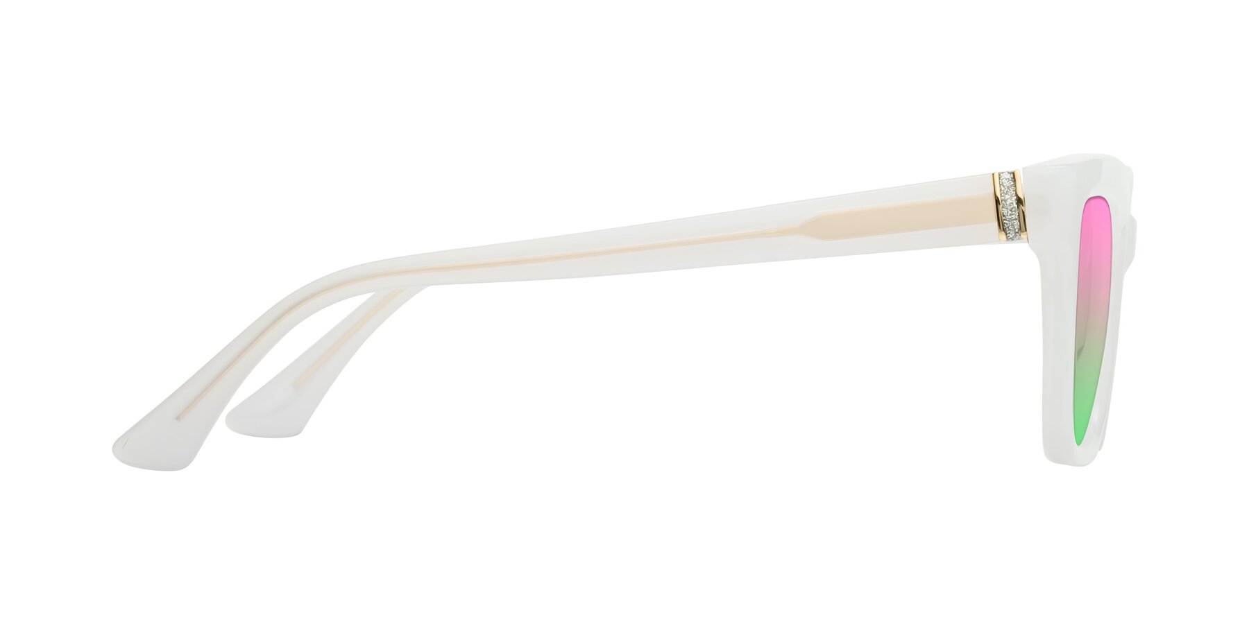 Side of OHare in Snow White with Pink / Green Gradient Lenses