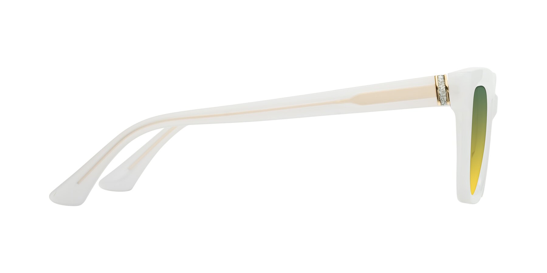 Side of OHare in Snow White with Green / Yellow Gradient Lenses