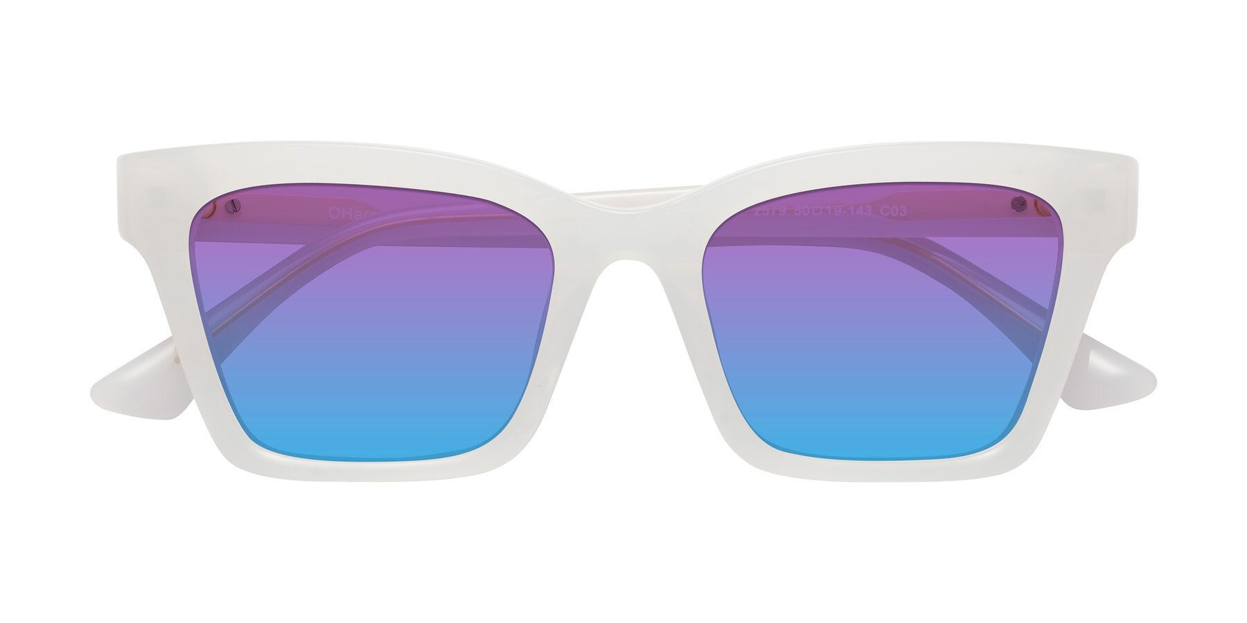 Folded Front of OHare in Snow White with Purple / Blue Gradient Lenses