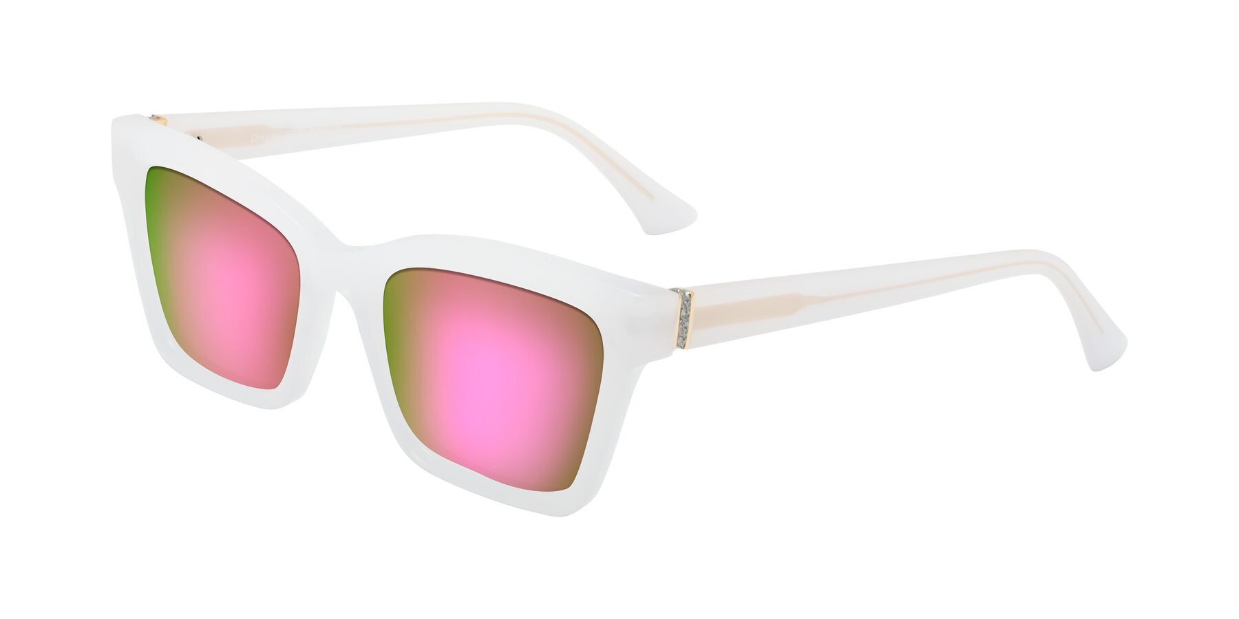 Angle of OHare in Snow White with Pink Mirrored Lenses