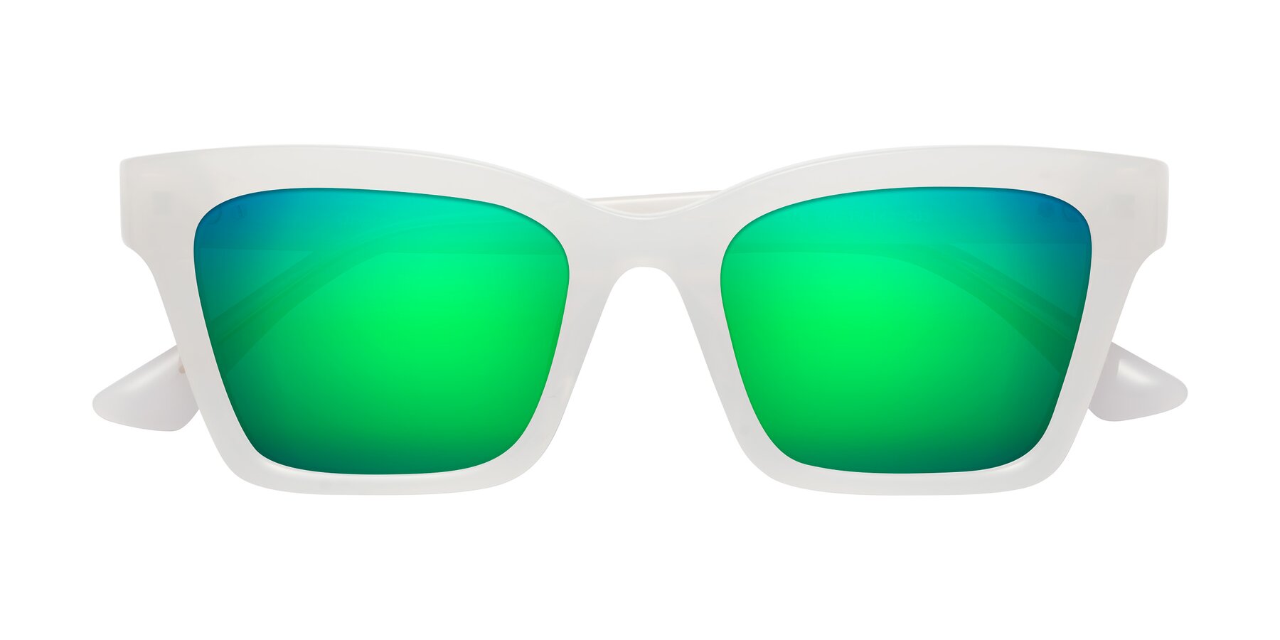 Folded Front of OHare in Snow White with Green Mirrored Lenses