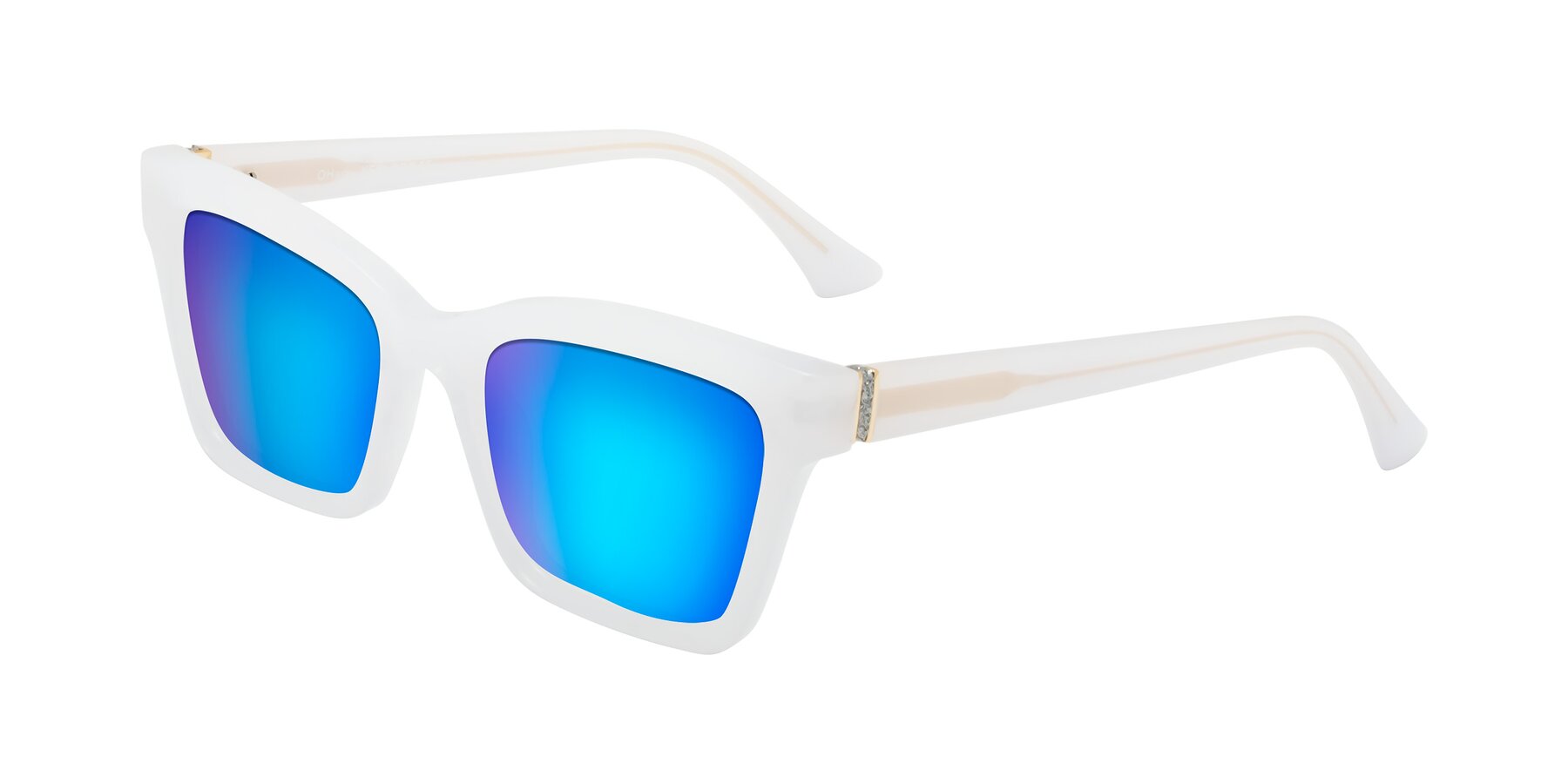 Angle of OHare in Snow White with Blue Mirrored Lenses