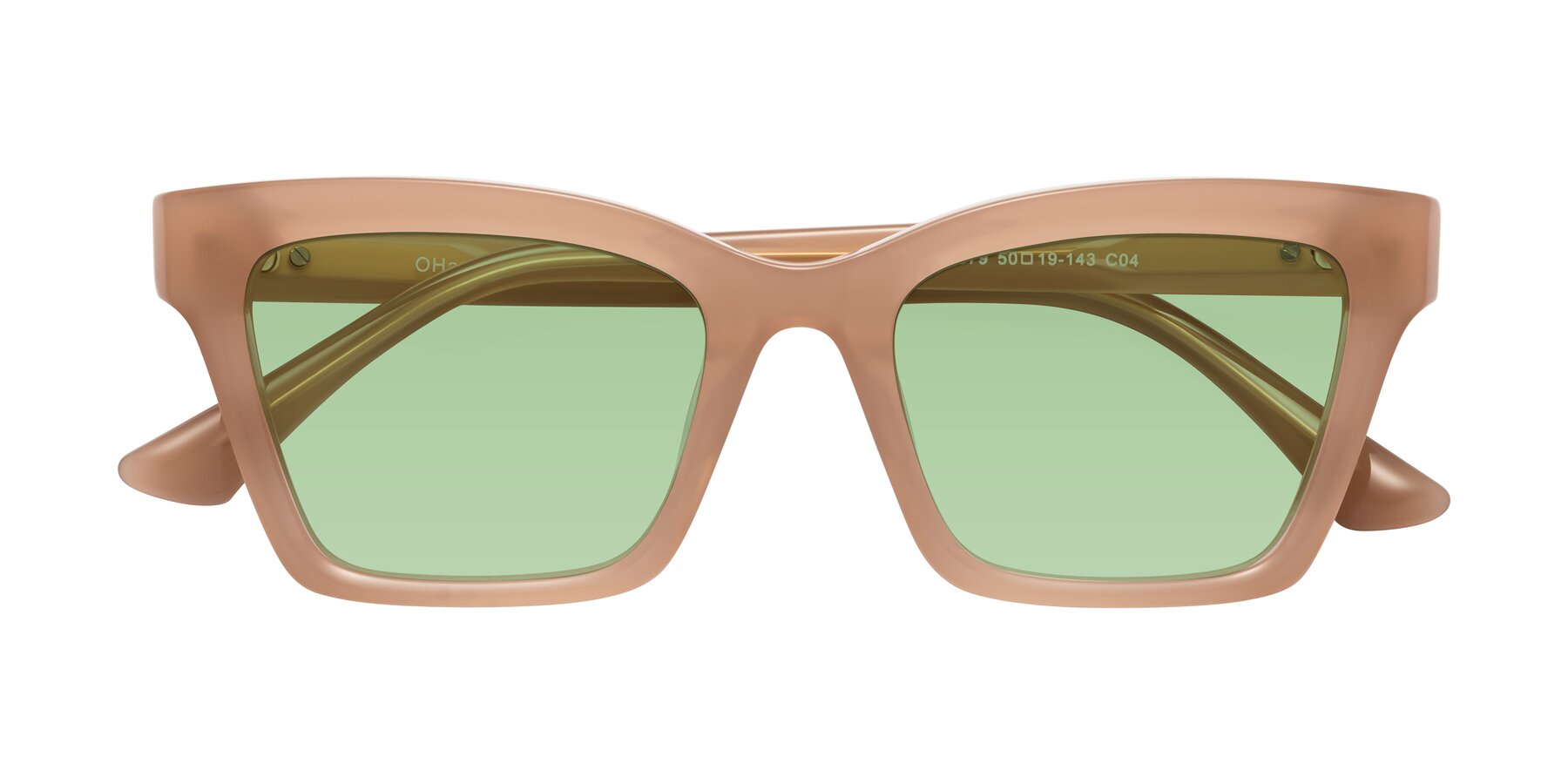 Folded Front of OHare in Peach with Medium Green Tinted Lenses