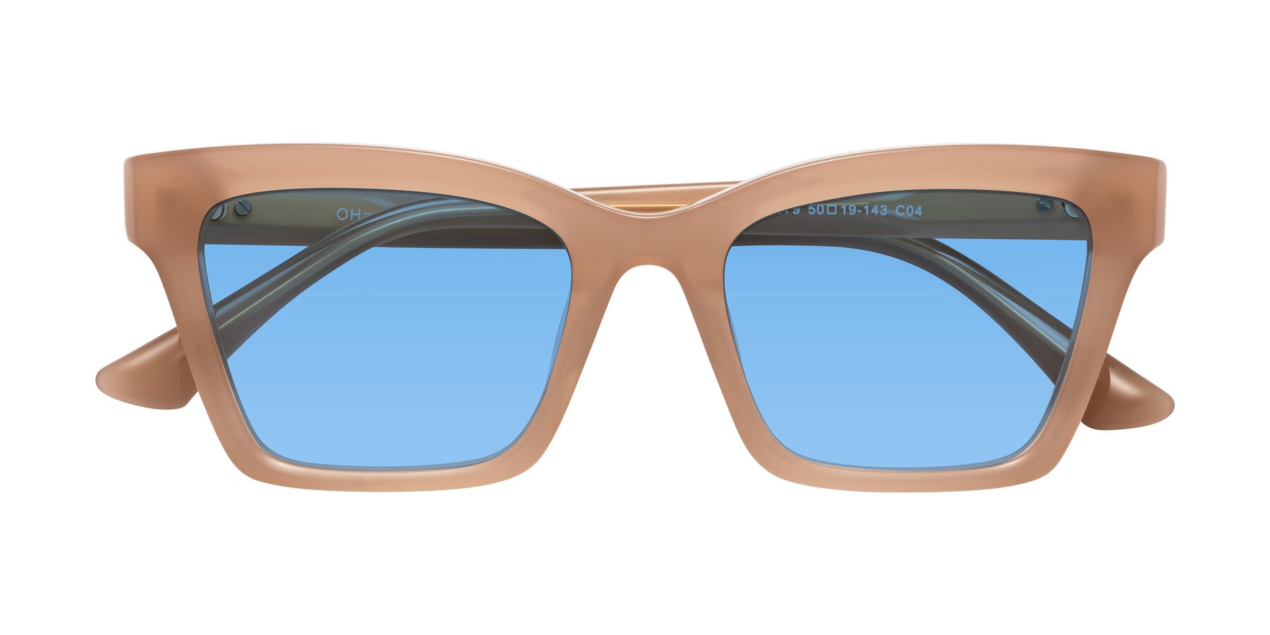 Folded Front of OHare in Peach with Medium Blue Tinted Lenses