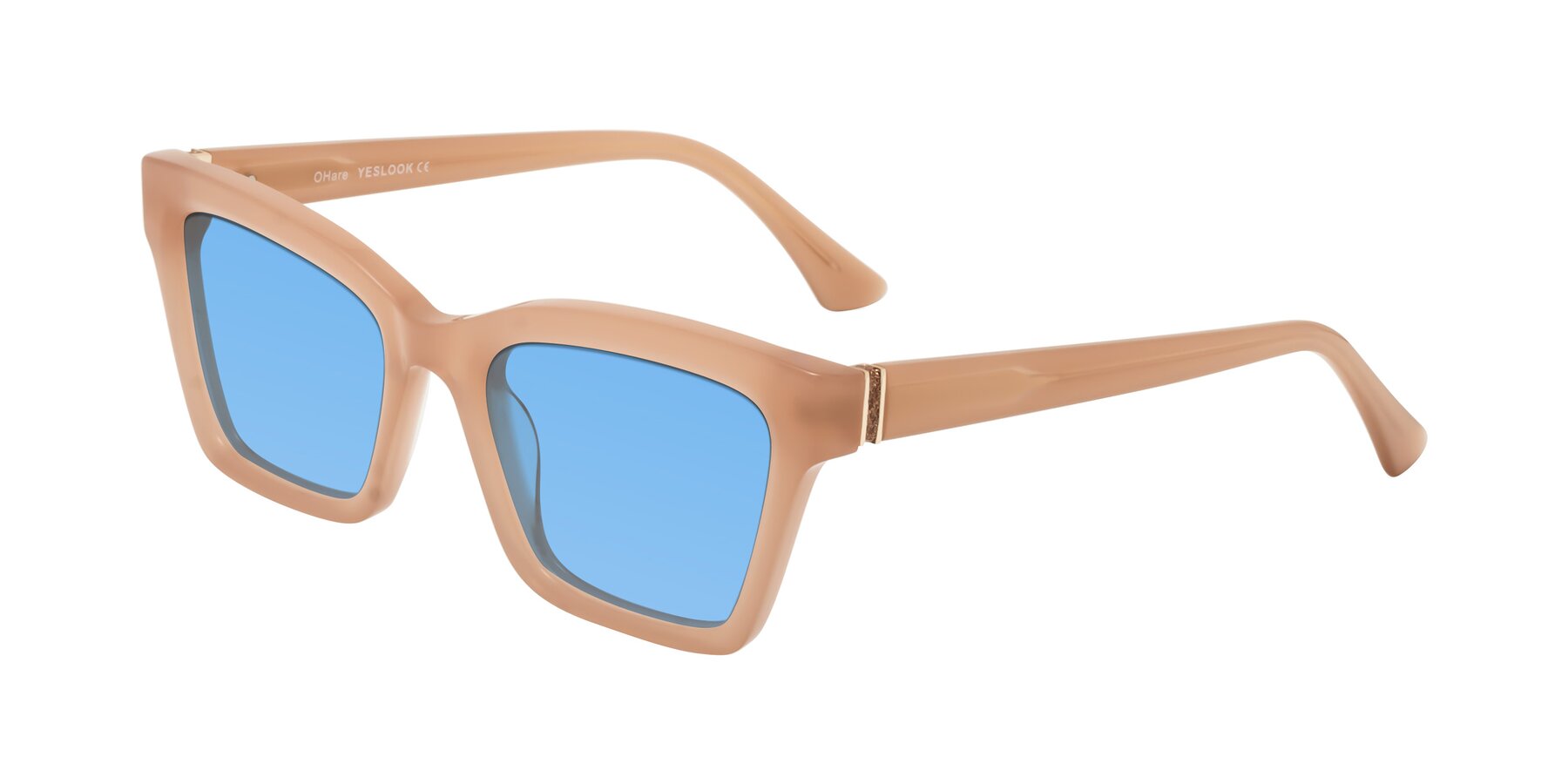 Angle of OHare in Peach with Medium Blue Tinted Lenses
