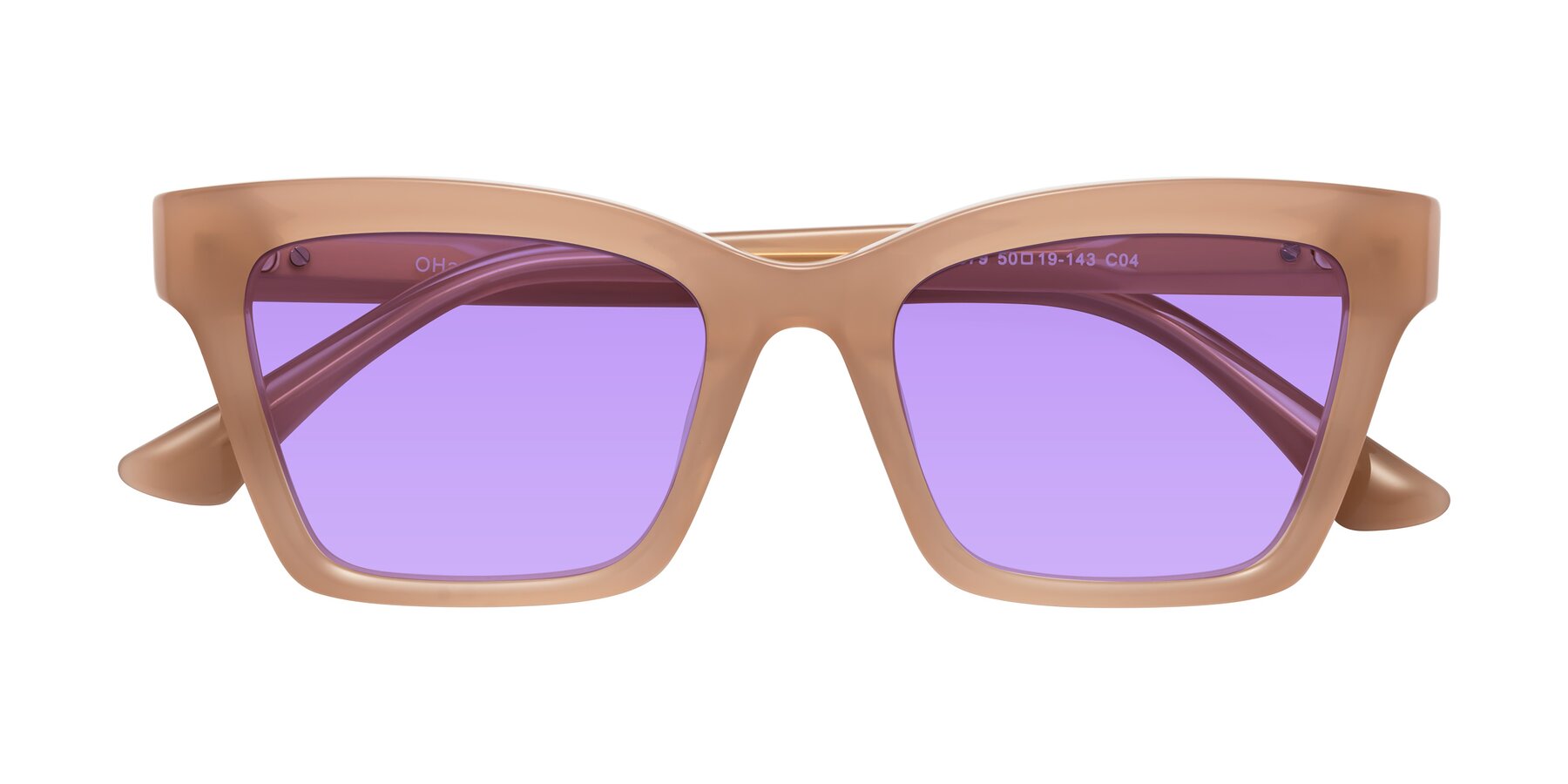 Folded Front of OHare in Peach with Medium Purple Tinted Lenses