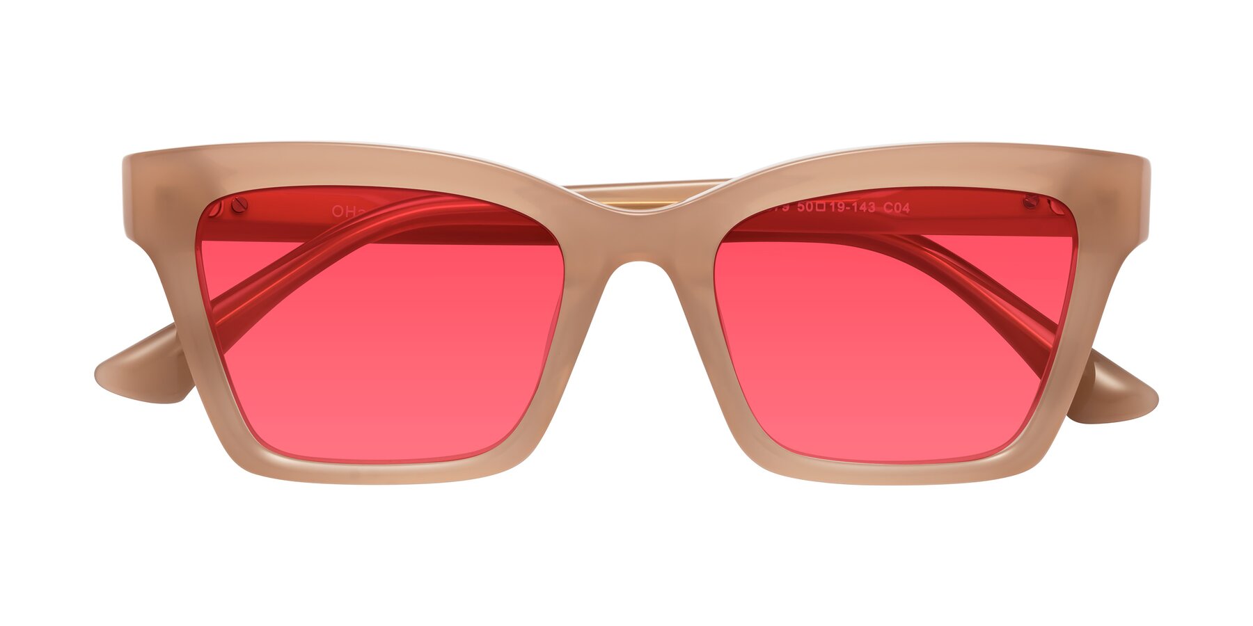 Folded Front of OHare in Peach with Red Tinted Lenses