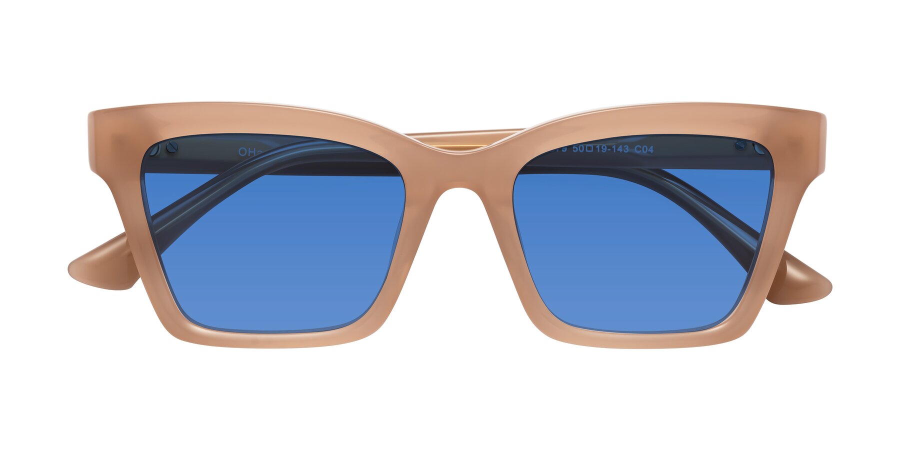 Folded Front of OHare in Peach with Blue Tinted Lenses