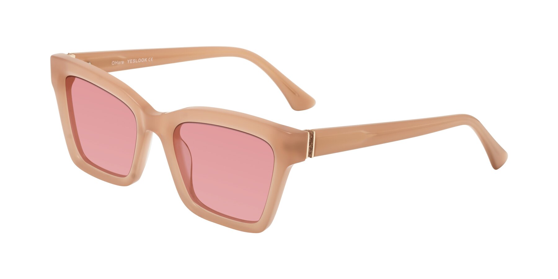 Angle of OHare in Peach with Medium Garnet Tinted Lenses