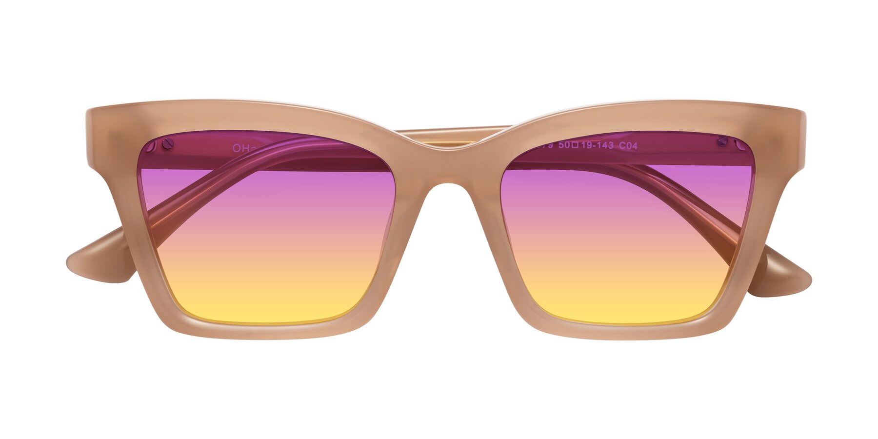 Folded Front of OHare in Peach with Purple / Yellow Gradient Lenses