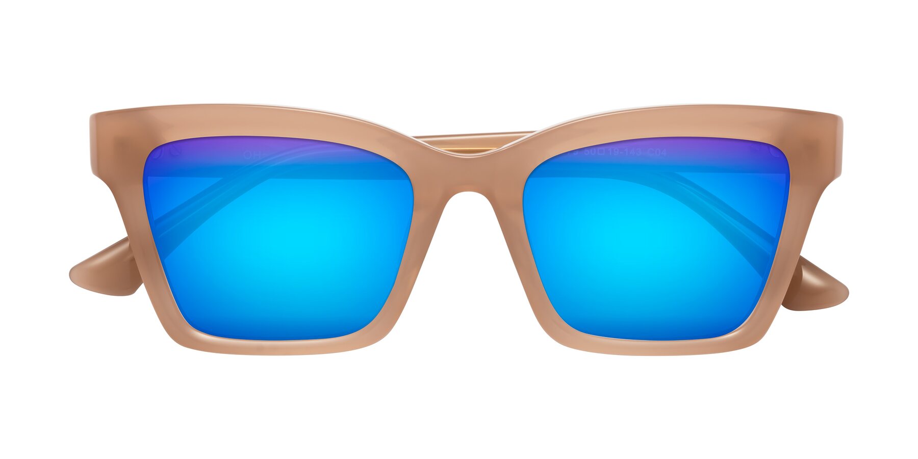 Folded Front of OHare in Peach with Blue Mirrored Lenses