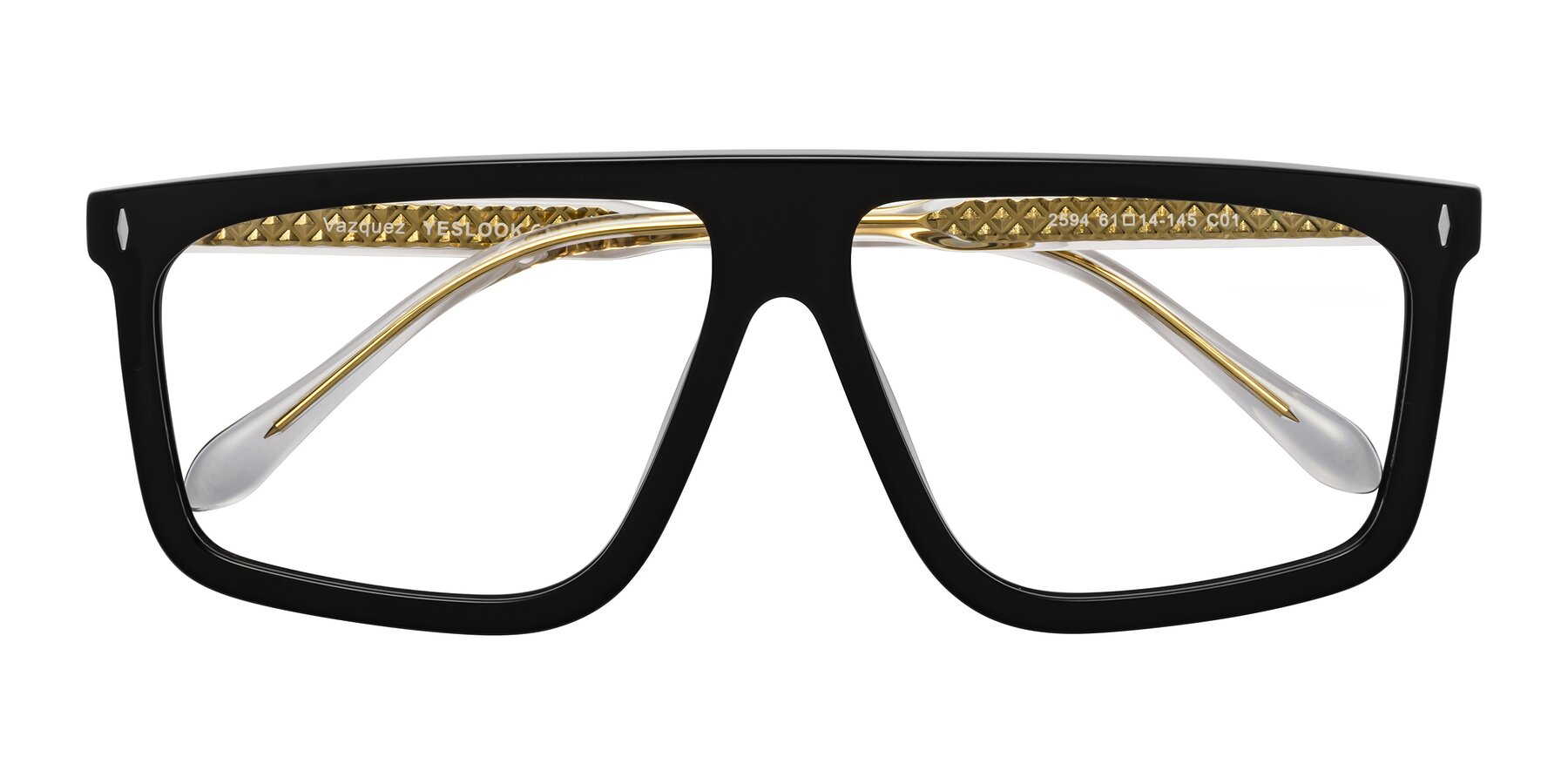 Folded Front of Vazquez in Black/Gold with Clear Blue Light Blocking Lenses