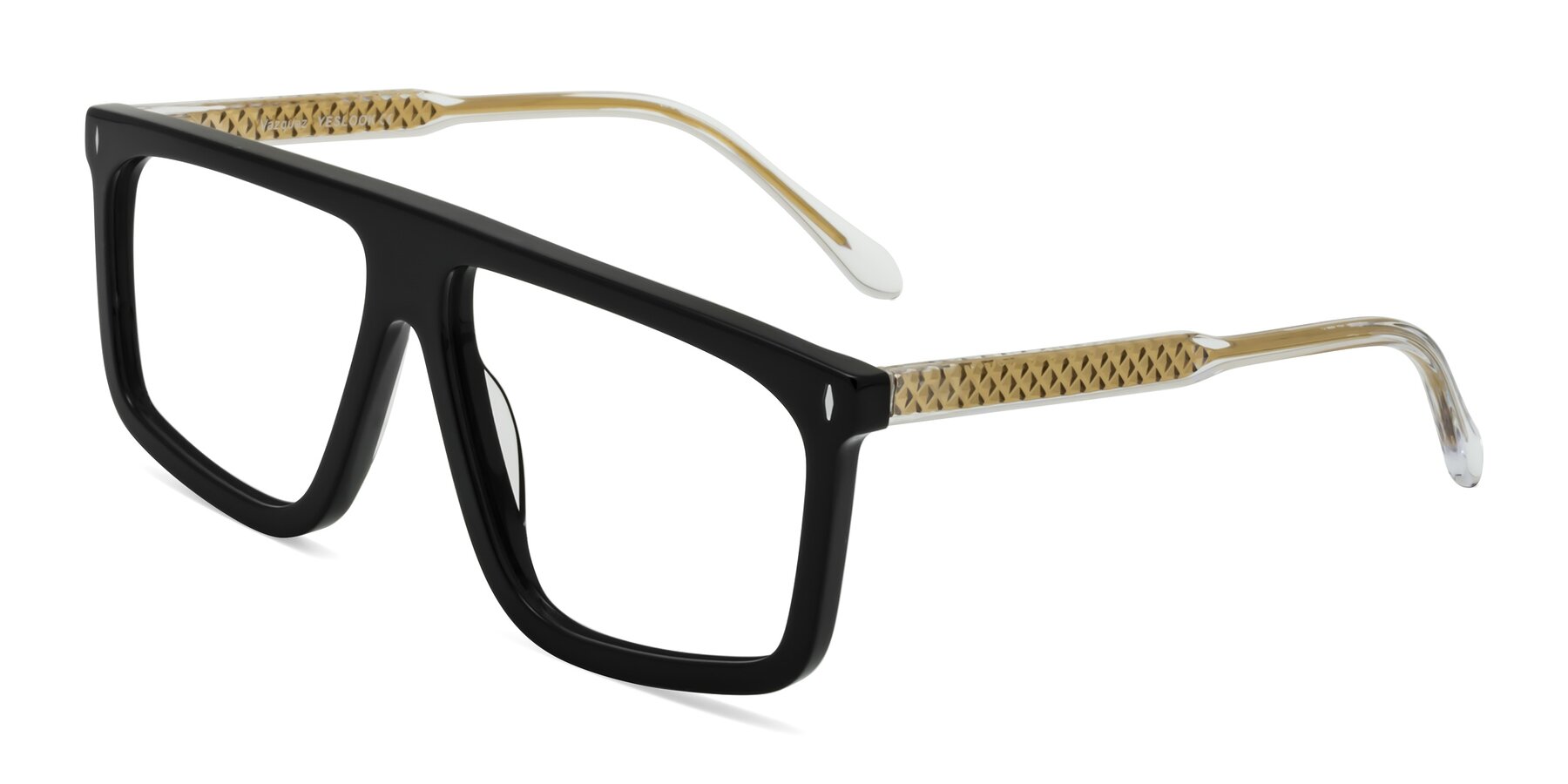 Angle of Vazquez in Black/Gold with Clear Blue Light Blocking Lenses
