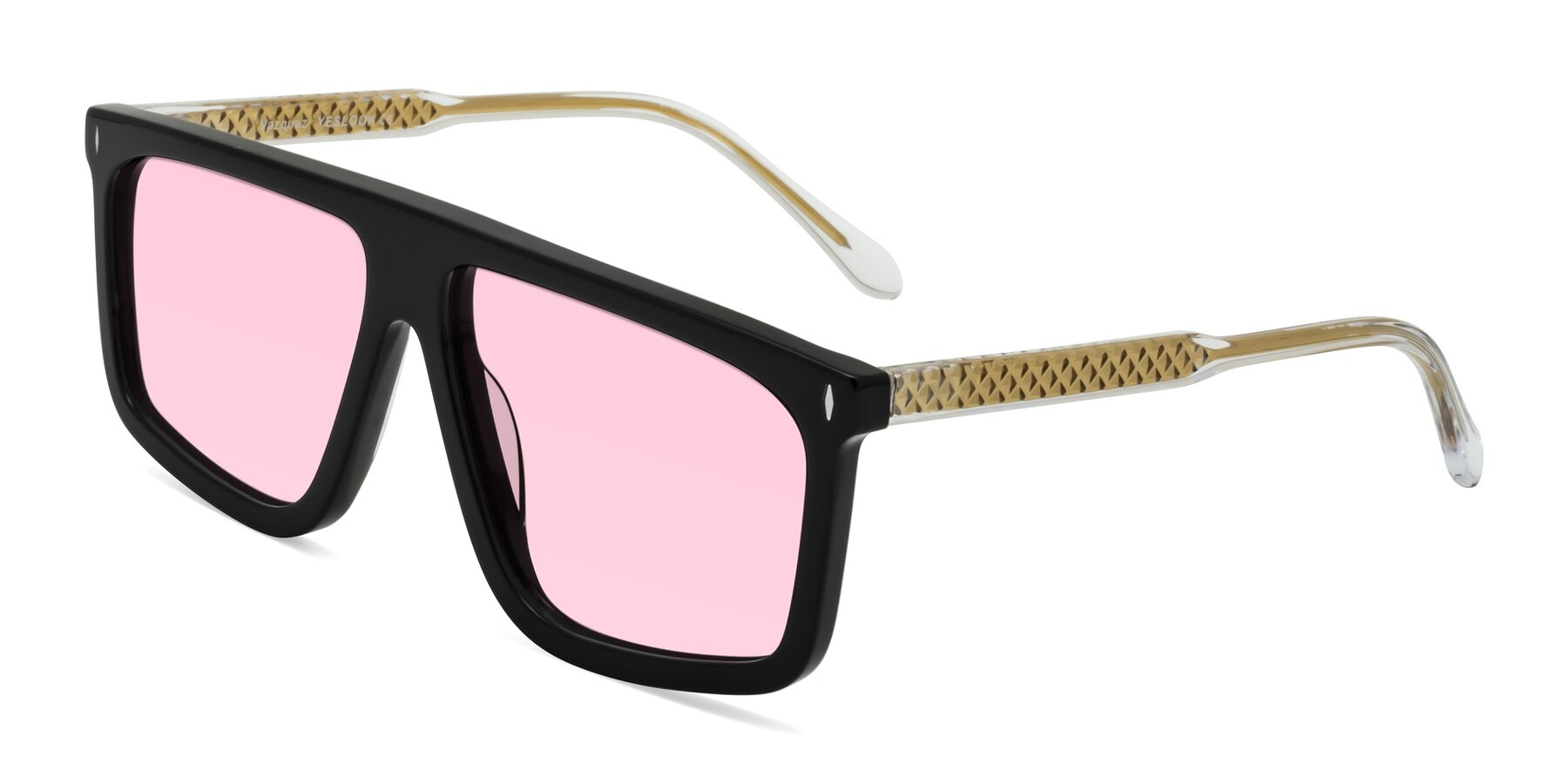Angle of Vazquez in Black/Gold with Light Pink Tinted Lenses