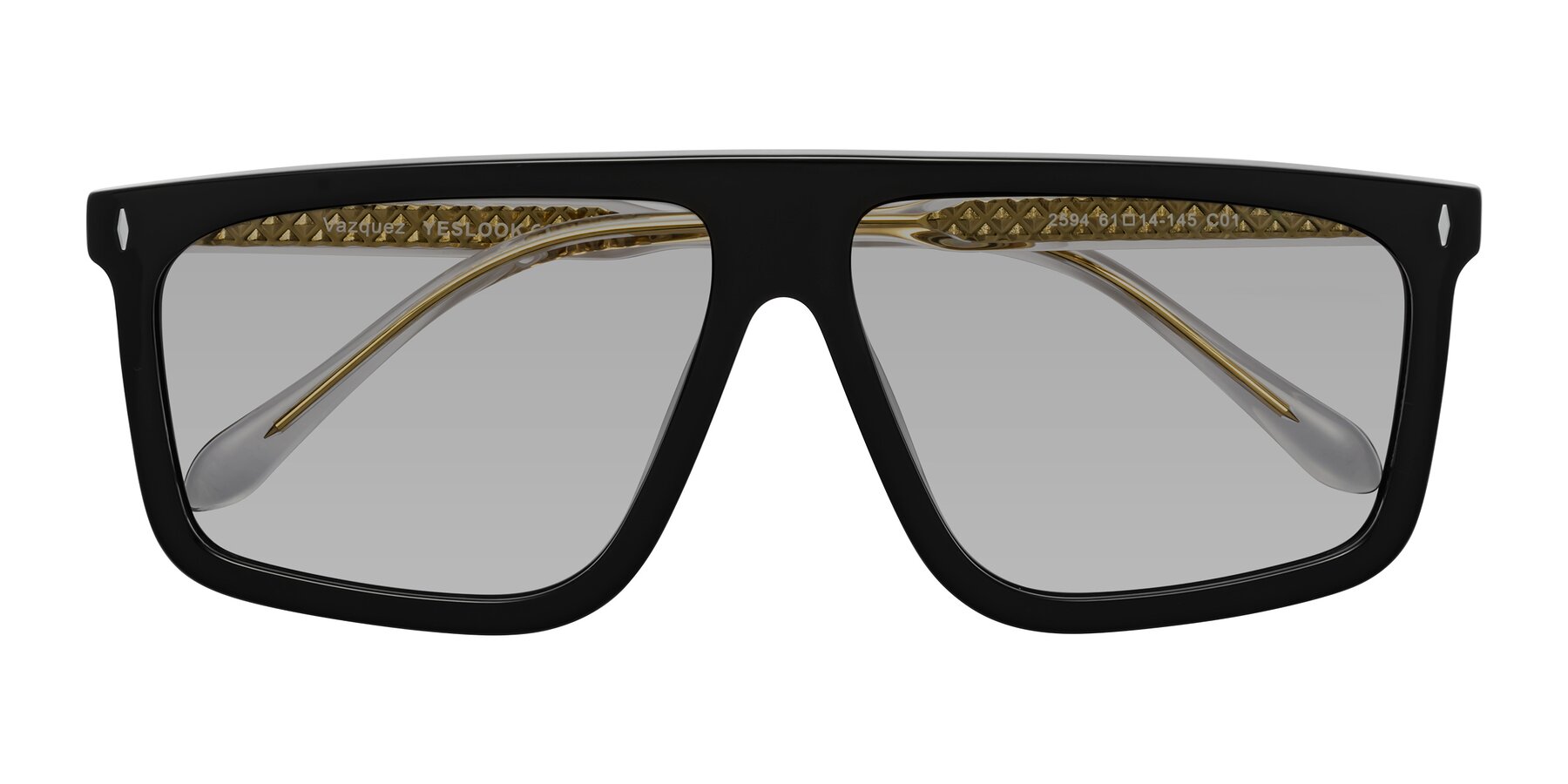 Folded Front of Vazquez in Black/Gold with Light Gray Tinted Lenses