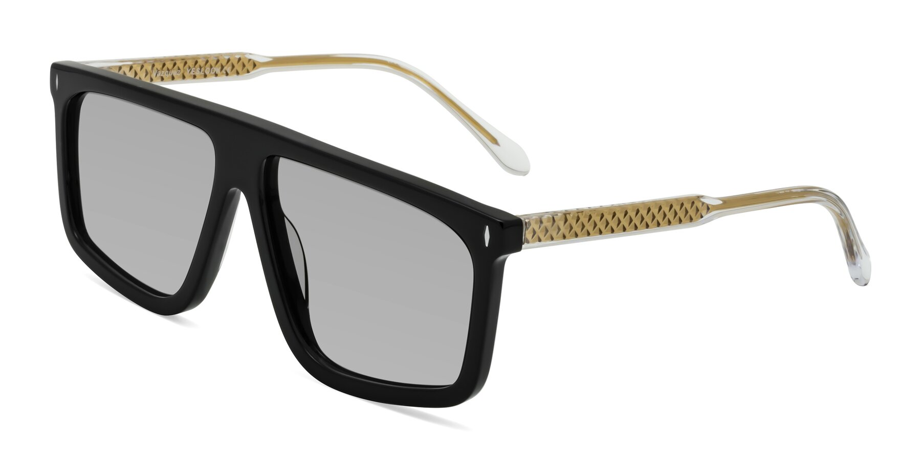 Angle of Vazquez in Black/Gold with Light Gray Tinted Lenses