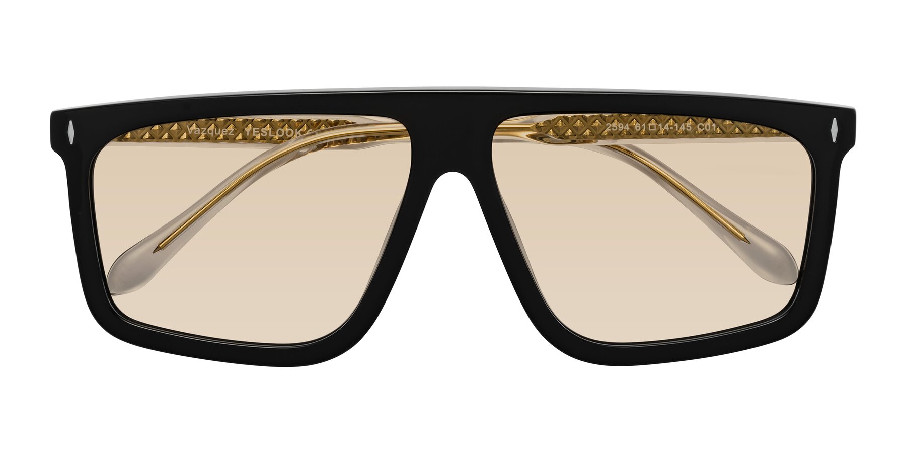 Folded Front of Vazquez in Black/Gold with Light Brown Tinted Lenses