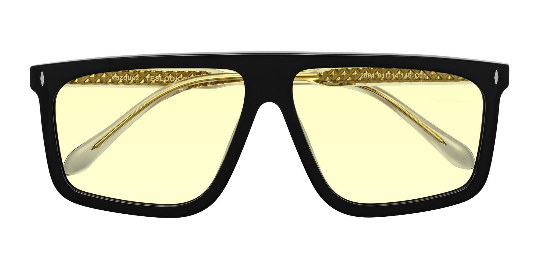 Folded Front of Vazquez in Black/Gold with Light Yellow Tinted Lenses