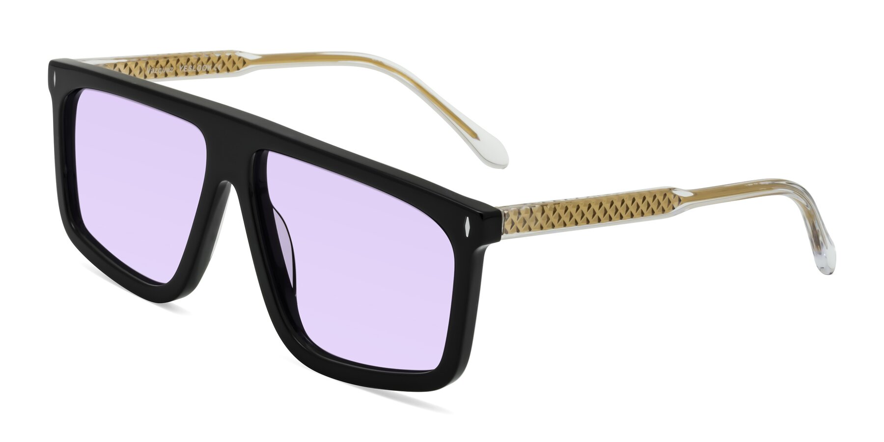 Angle of Vazquez in Black/Gold with Light Purple Tinted Lenses